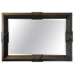 Moroccan Style Wood Large Beveled Mirror Carved Wood Frame