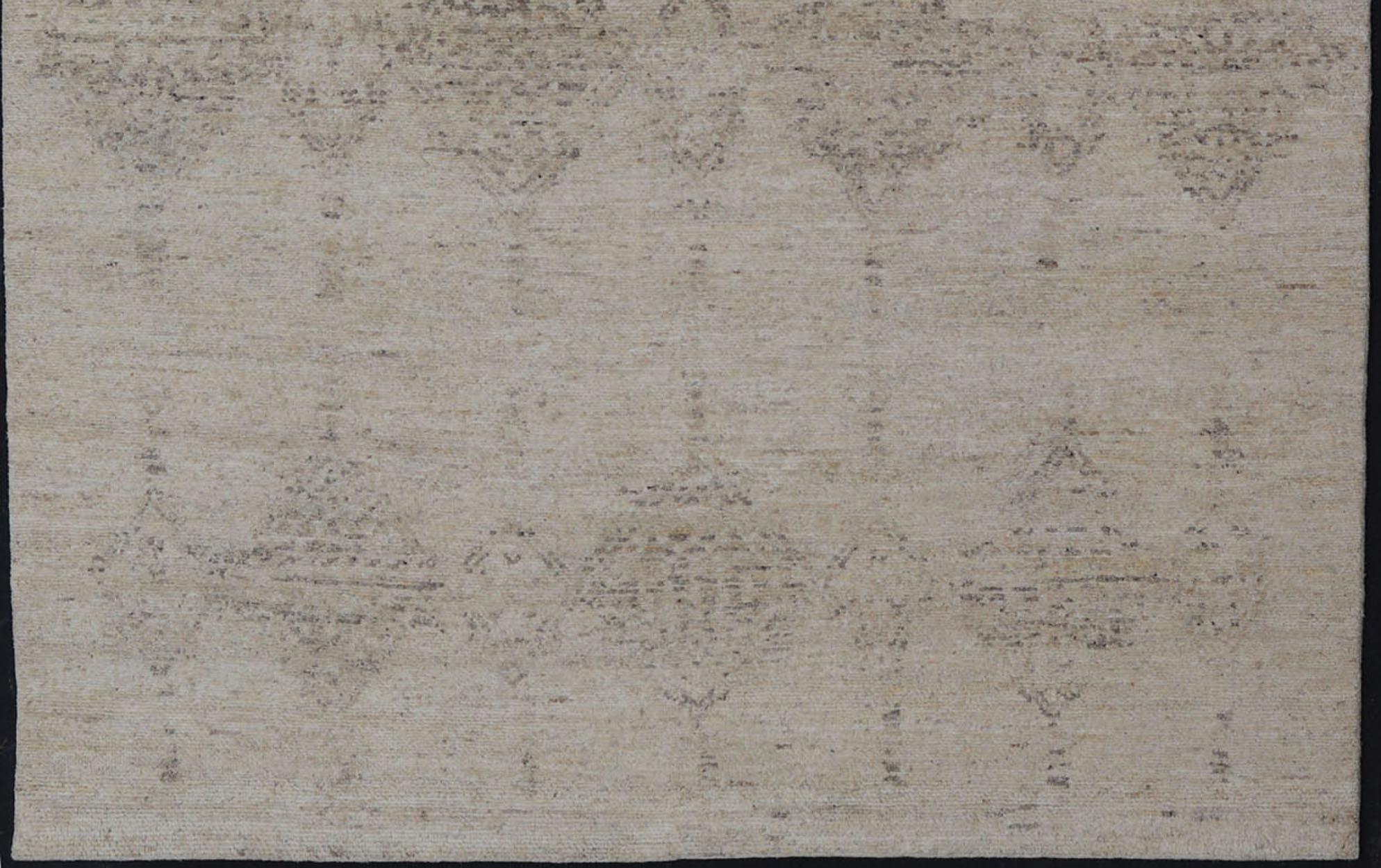 Indian Moroccan Styled Diamond Design on All-Beige Modern Area Rug For Sale