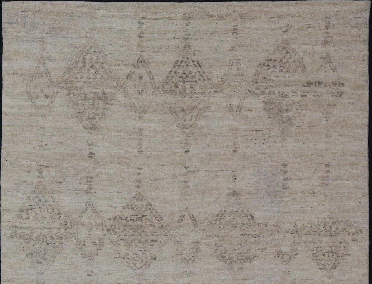 Hand-Knotted Moroccan Styled Diamond Design on All-Beige Modern Area Rug For Sale