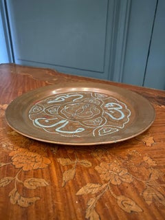 Moroccan / Syrian Copper Tea Tray with Engraved Decoration and Double Patina