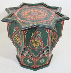 Moroccan Table Hand Painted in Green and Red Moorish Design