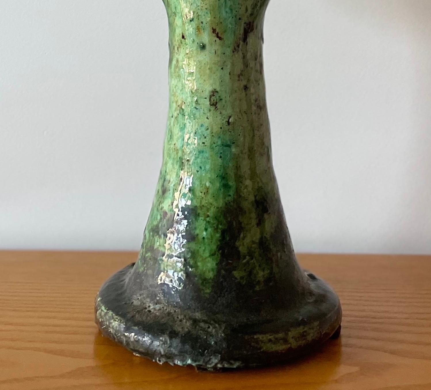 Moroccan Tamegroute Ceramic Candlestick in the style of Giacometti For Sale 6