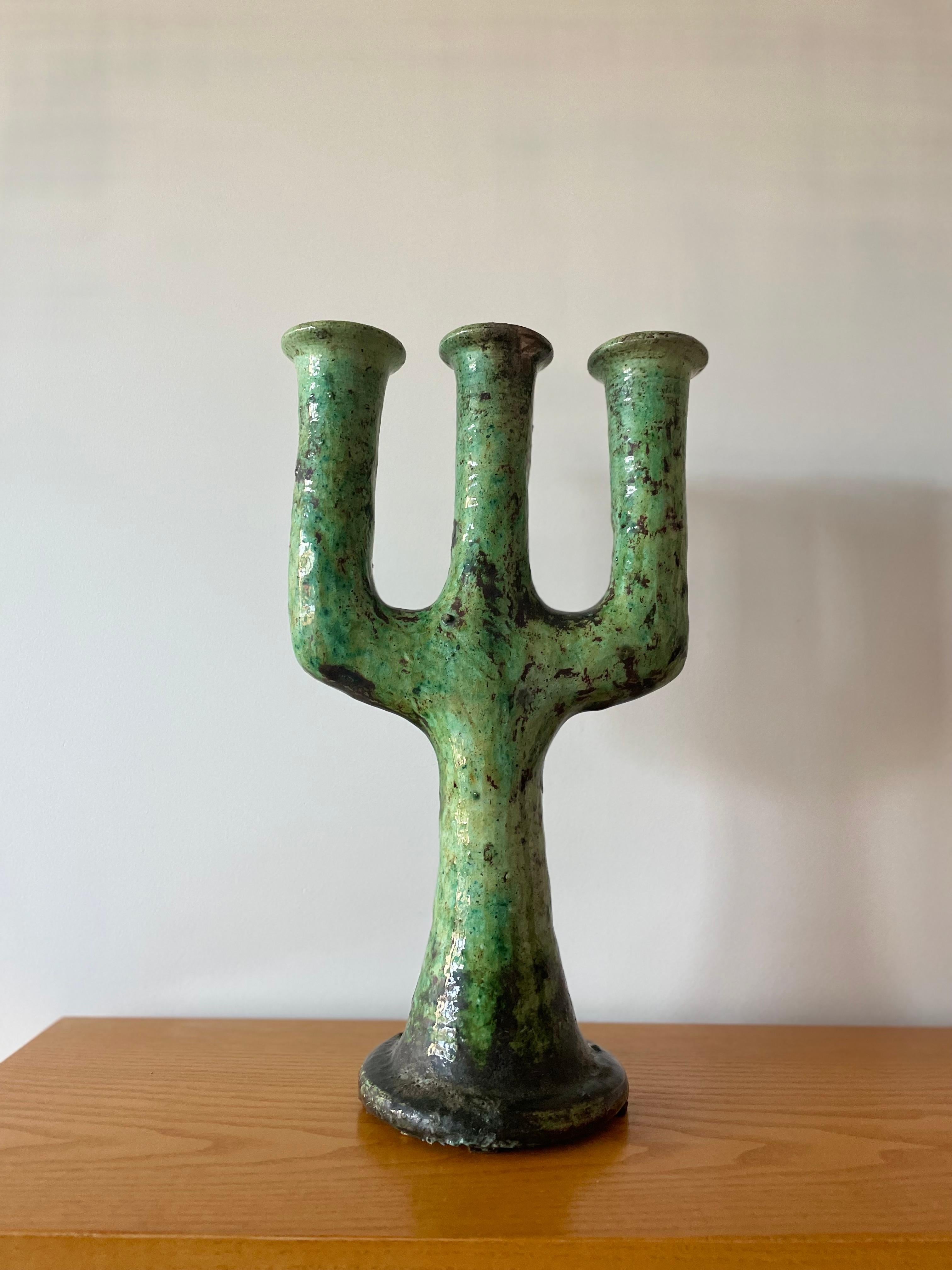 Moroccan Tamegroute Ceramic Candlestick in the style of Giacometti For Sale 7