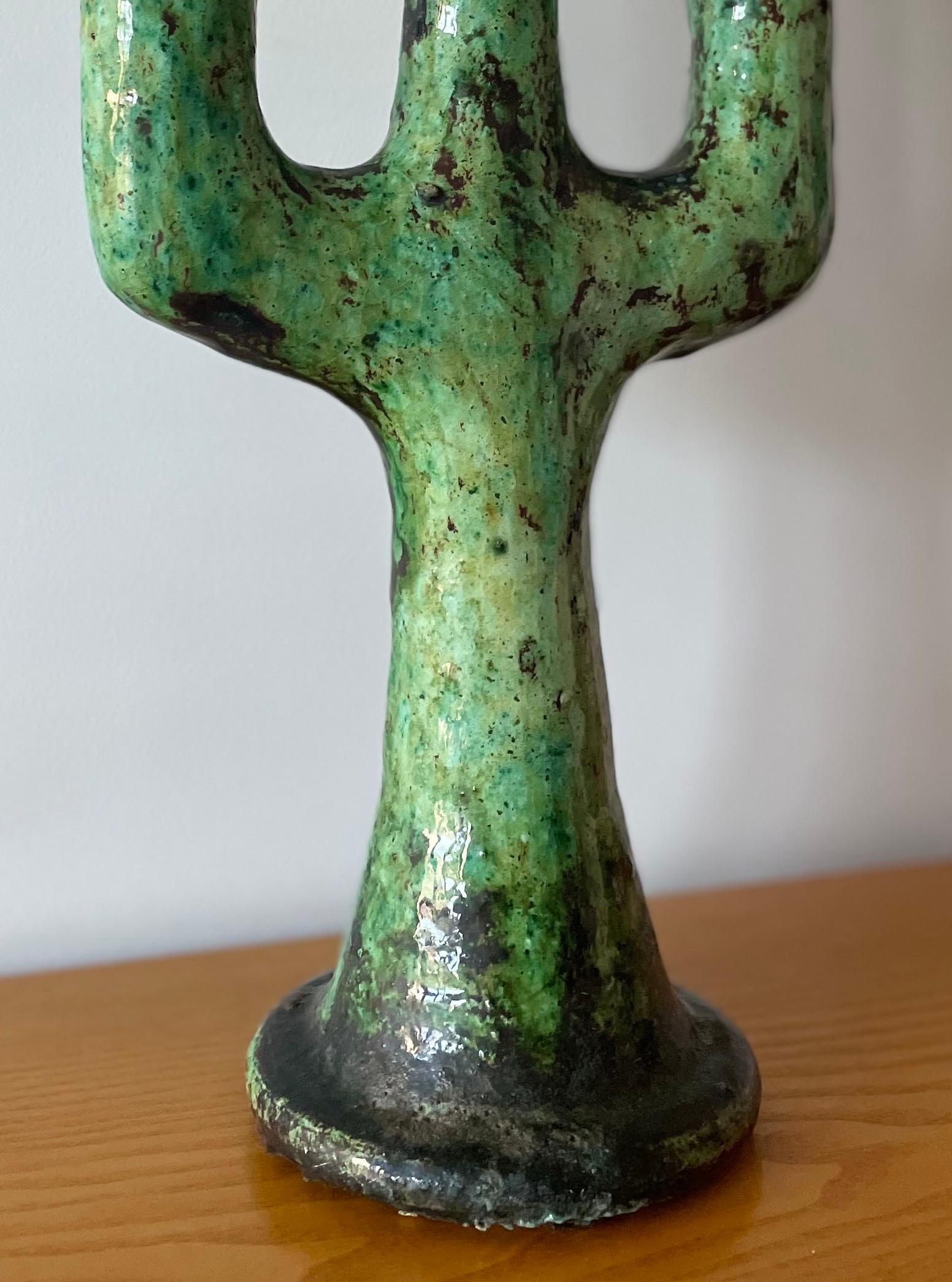 Moroccan Tamegroute Ceramic Candlestick in the style of Giacometti For Sale 8