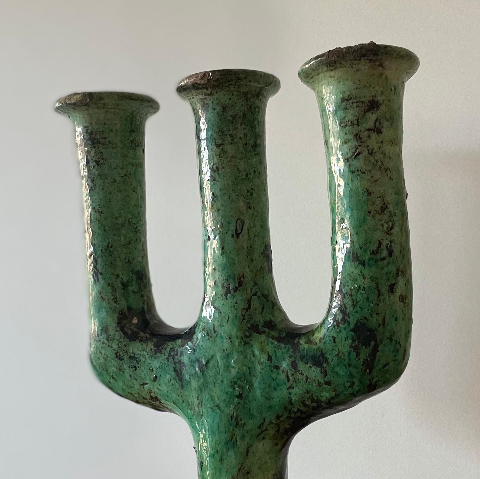 Moroccan Tamegroute Ceramic Candlestick in the style of Giacometti For Sale 2