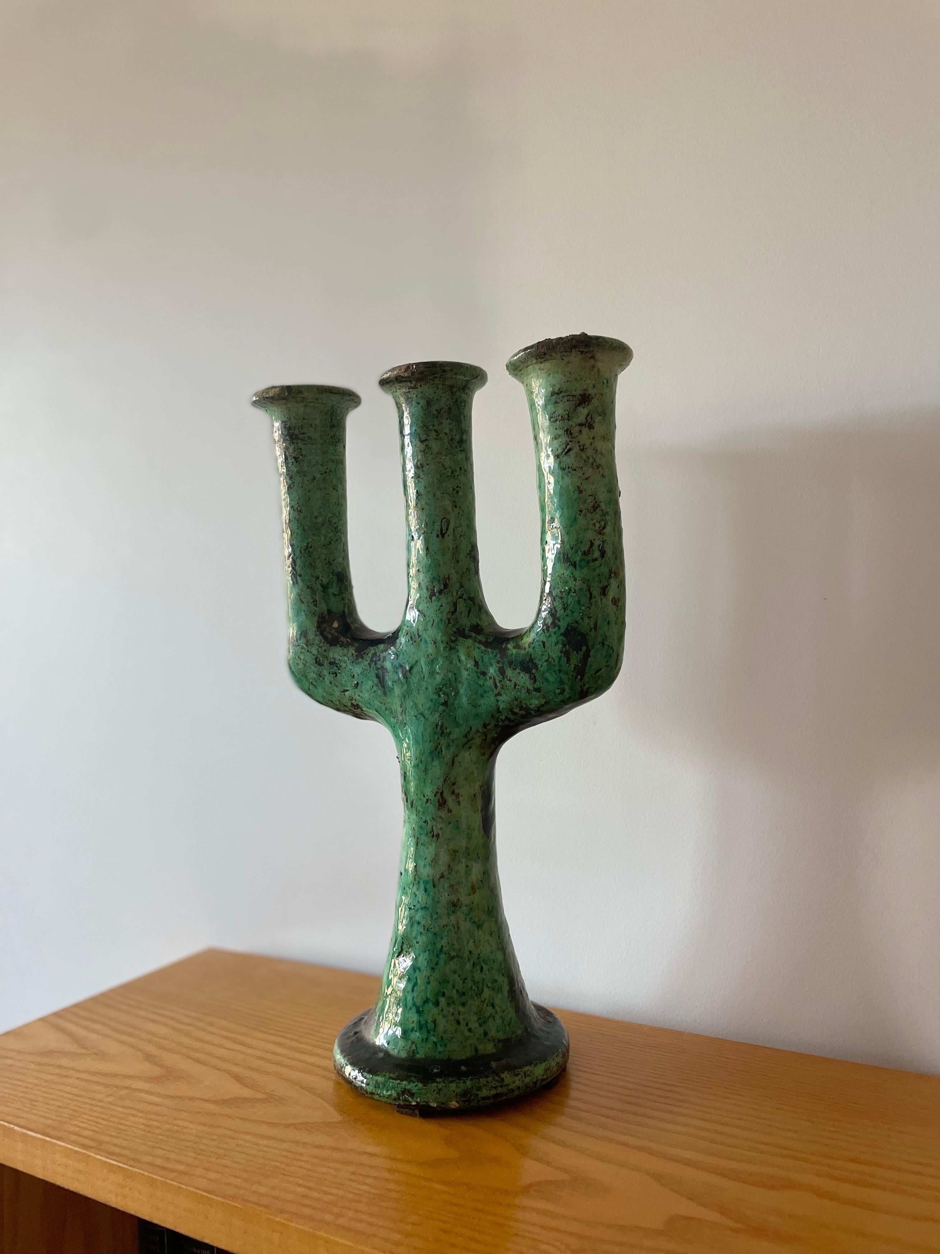 Moroccan Tamegroute Ceramic Candlestick in the style of Giacometti For Sale 3
