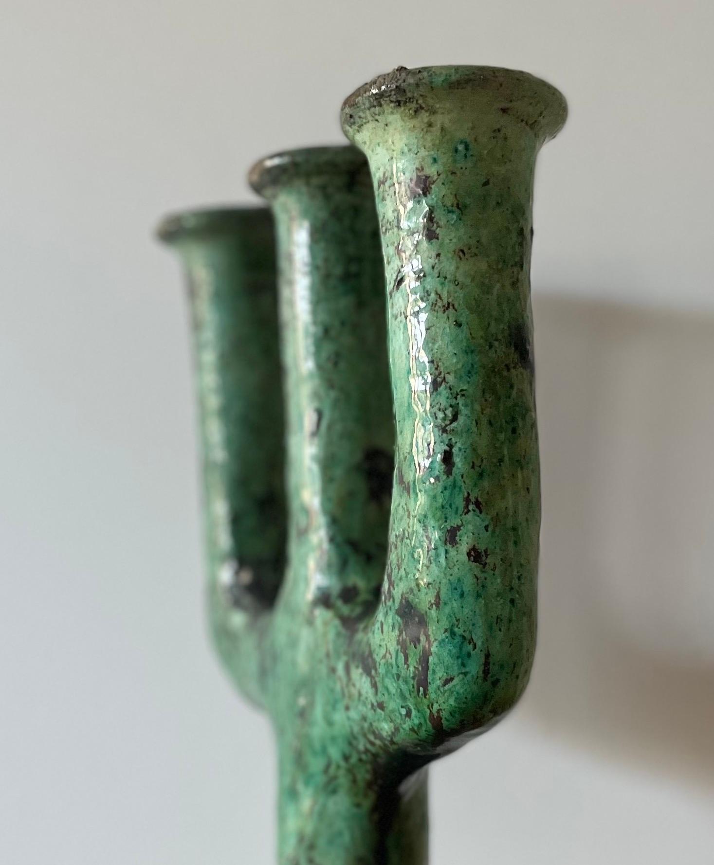 Moroccan Tamegroute Ceramic Candlestick in the style of Giacometti For Sale 4