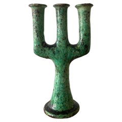 Vintage Moroccan Tamegroute Ceramic Candlestick in the style of Giacometti