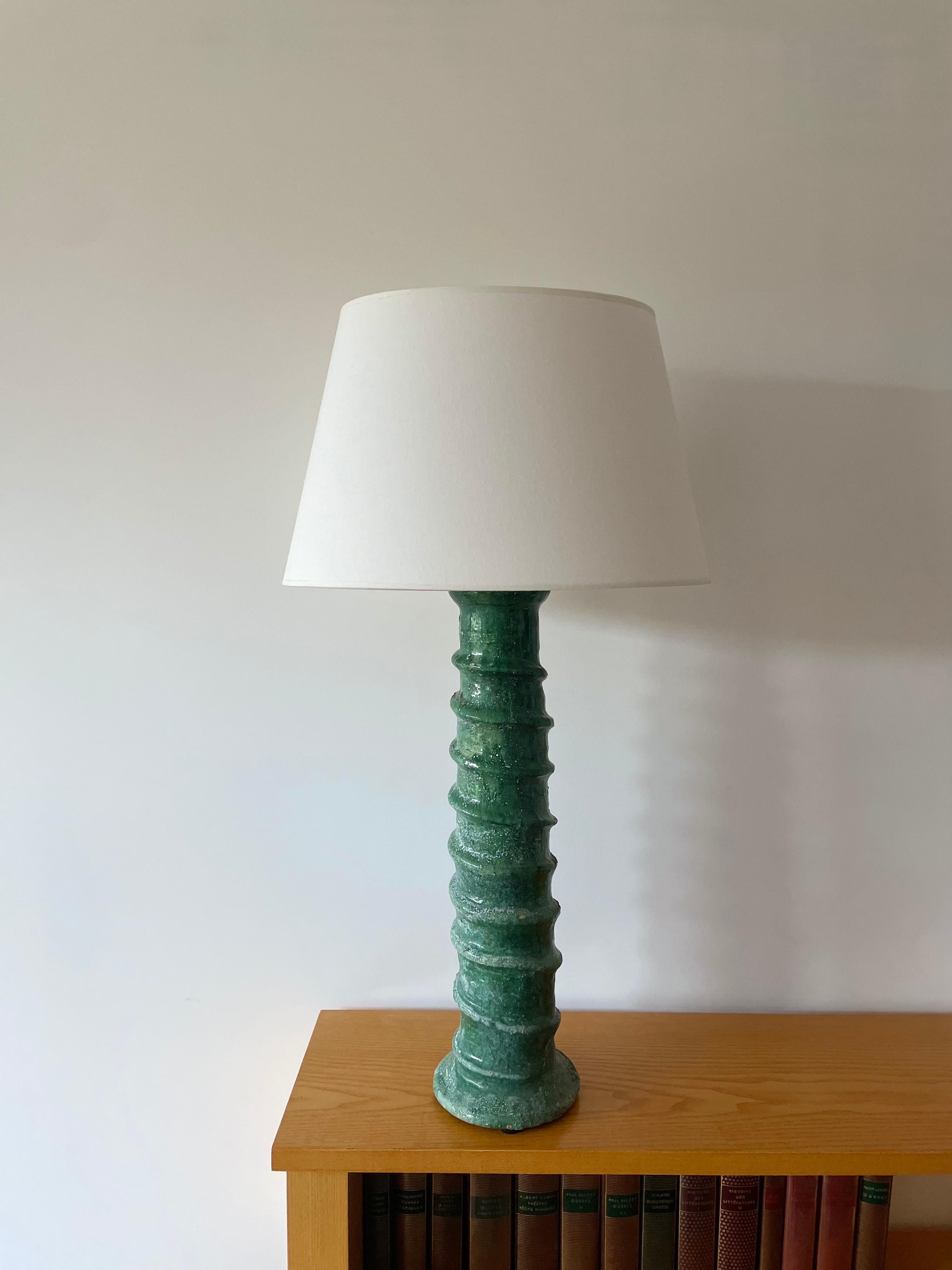 Mid-20th Century Moroccan Tamegroute Ceramic Lamp 2 For Sale