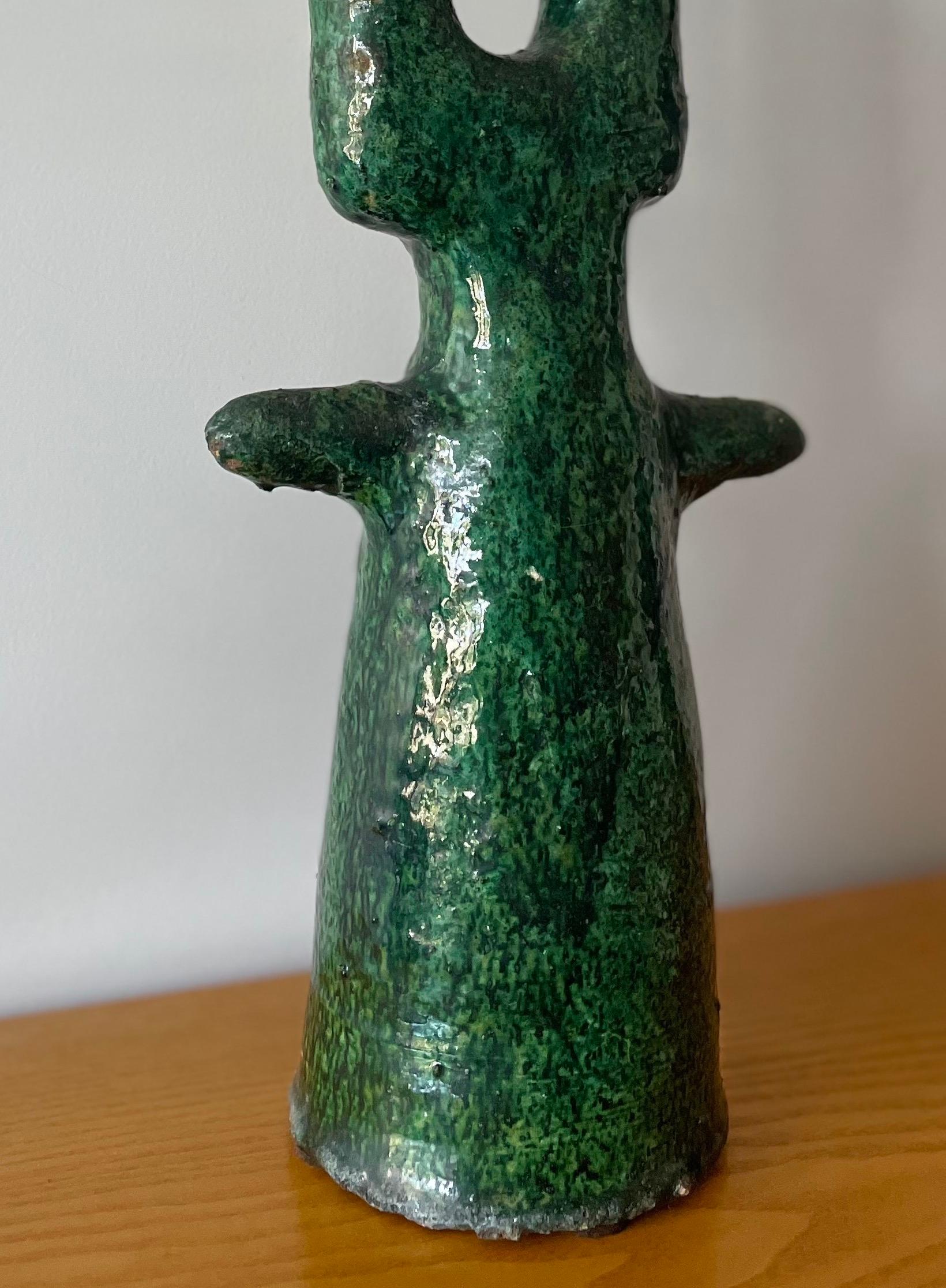 Enamel Moroccan Tamegroute Ceramic Vase Sculpture For Sale
