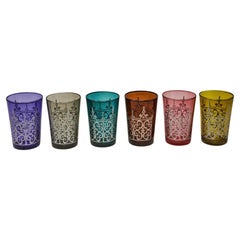 Moroccan Tea Glasses With Silver Raised Moorish Design, Set of 6