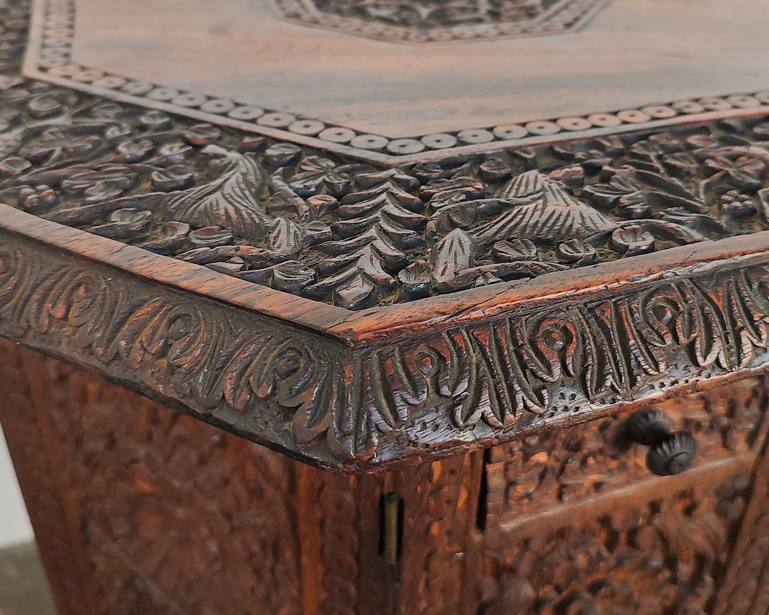 Moroccan Teak Octagon Carved Side Accent Table 3