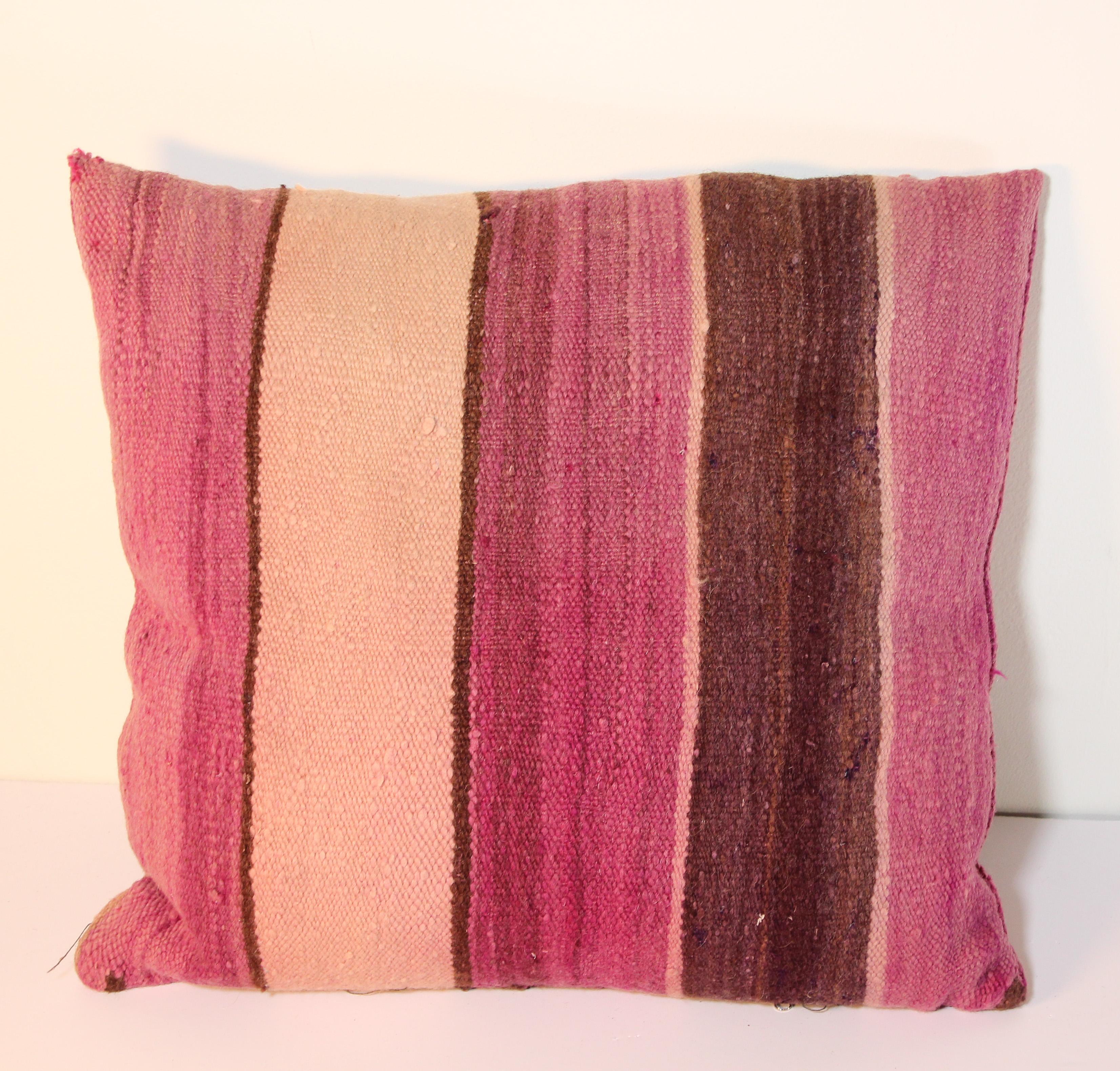 Moroccan Lumbar Pillow Cut from a Vintage Tribal Stripes Rug 1