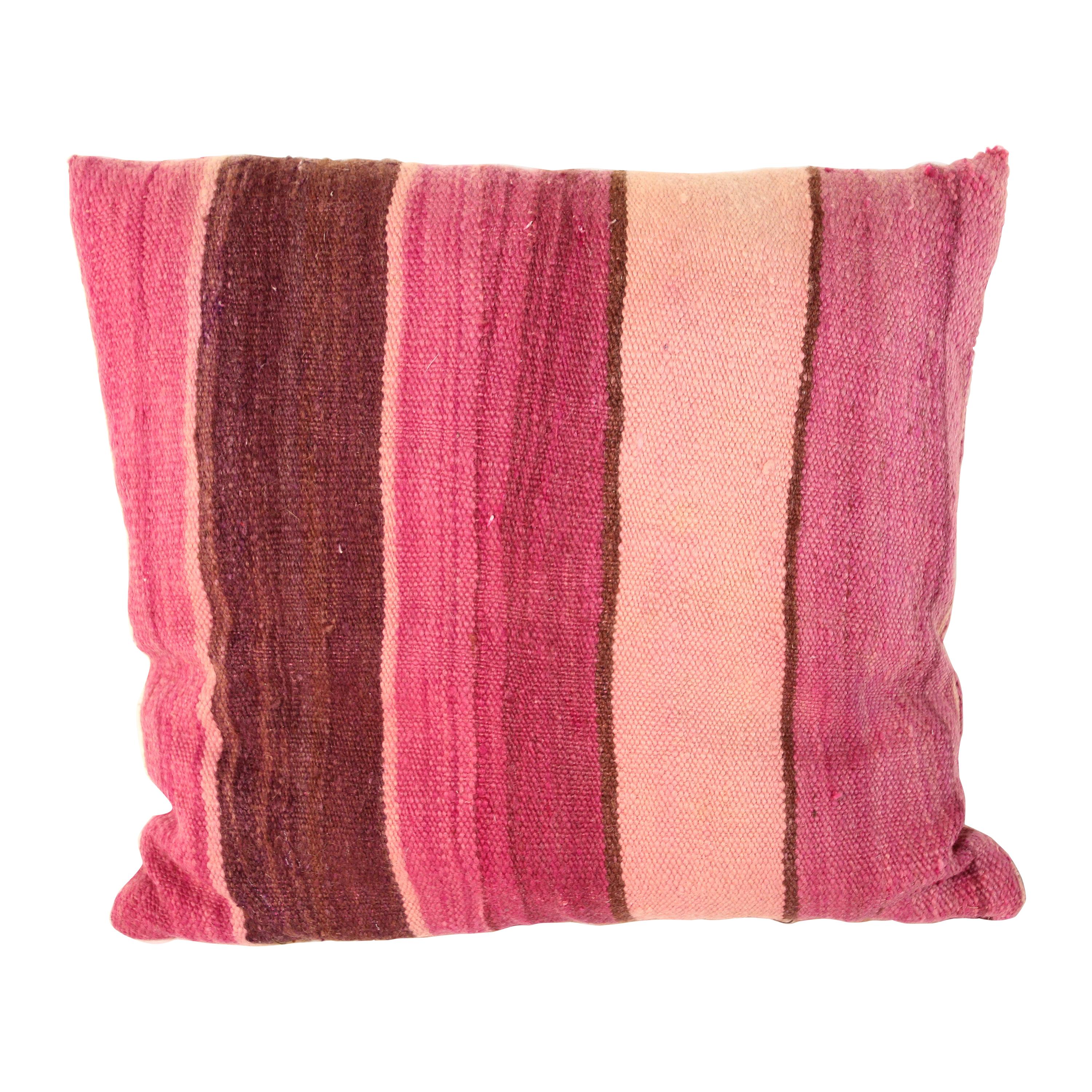 Moroccan Lumbar Pillow Cut from a Vintage Tribal Stripes Rug