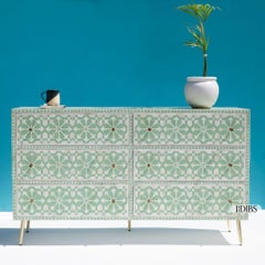 Moroccan Tile Bone Inlay Six-Drawer Dresser with Gold Legs by House of Jaipur