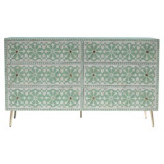Moroccan Tile Bone Inlay Six-Drawer Dresser with Gold Legs by House of Jaipur
