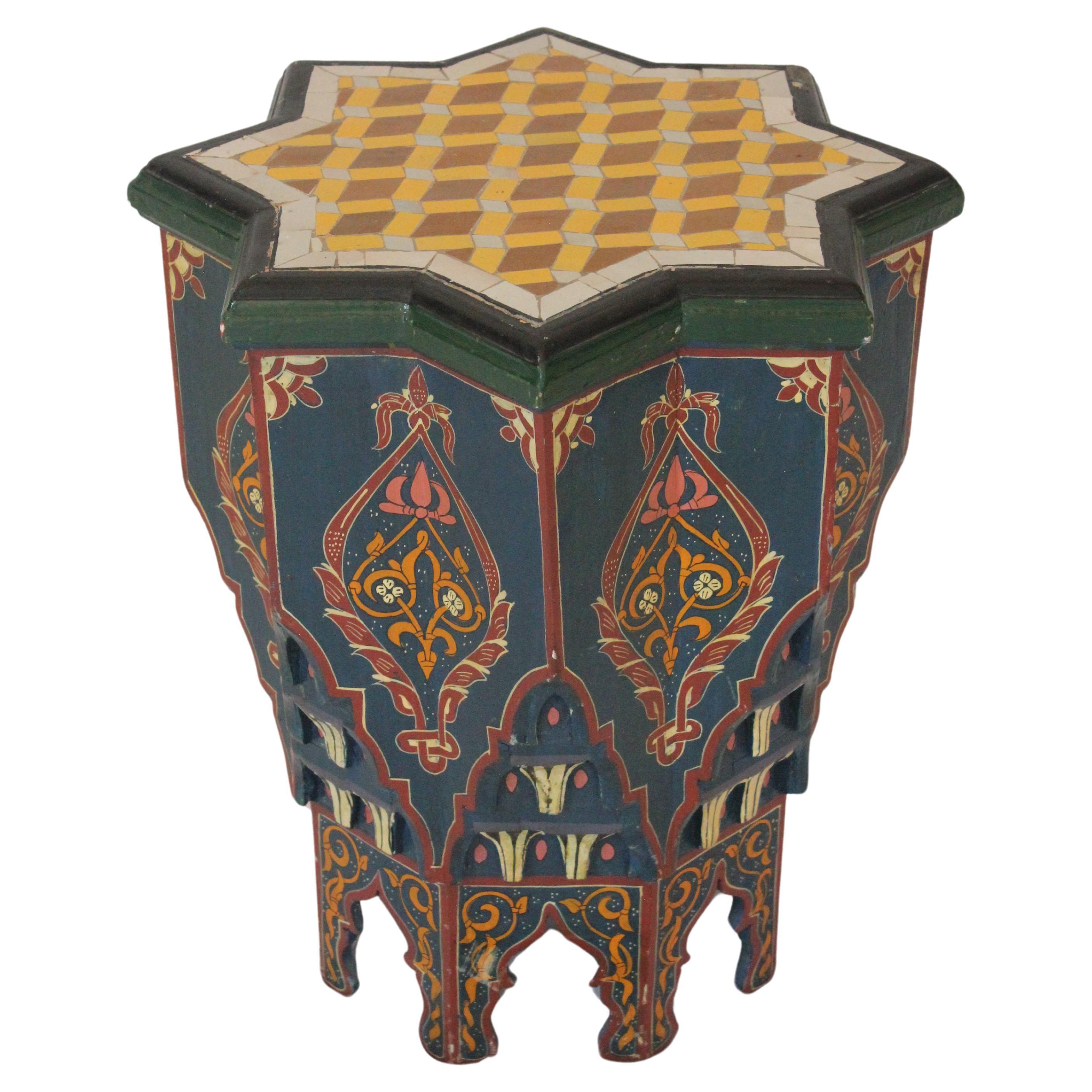 Moroccan Tile Top Hand Painted Octagonal Side Table Late 20th Century
