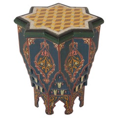 Retro Moroccan Tile Top Hand Painted Octagonal Side Table Late 20th Century
