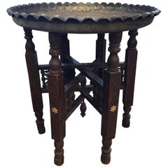 Vintage Moroccan Tray Table with Bone Inlay