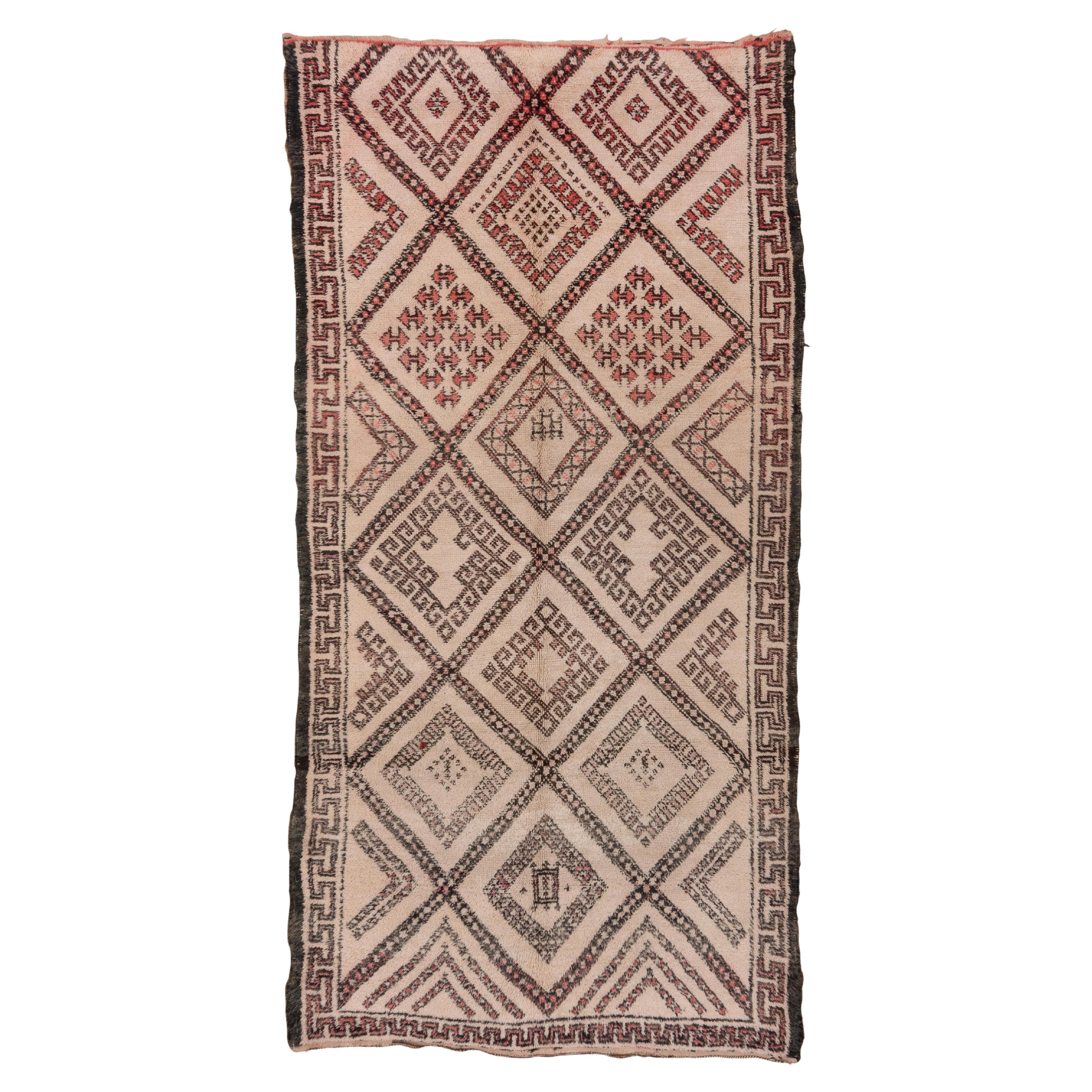 Moroccan Tribal Geometric Rug with Diamonds and Inner Detailing Across Field For Sale