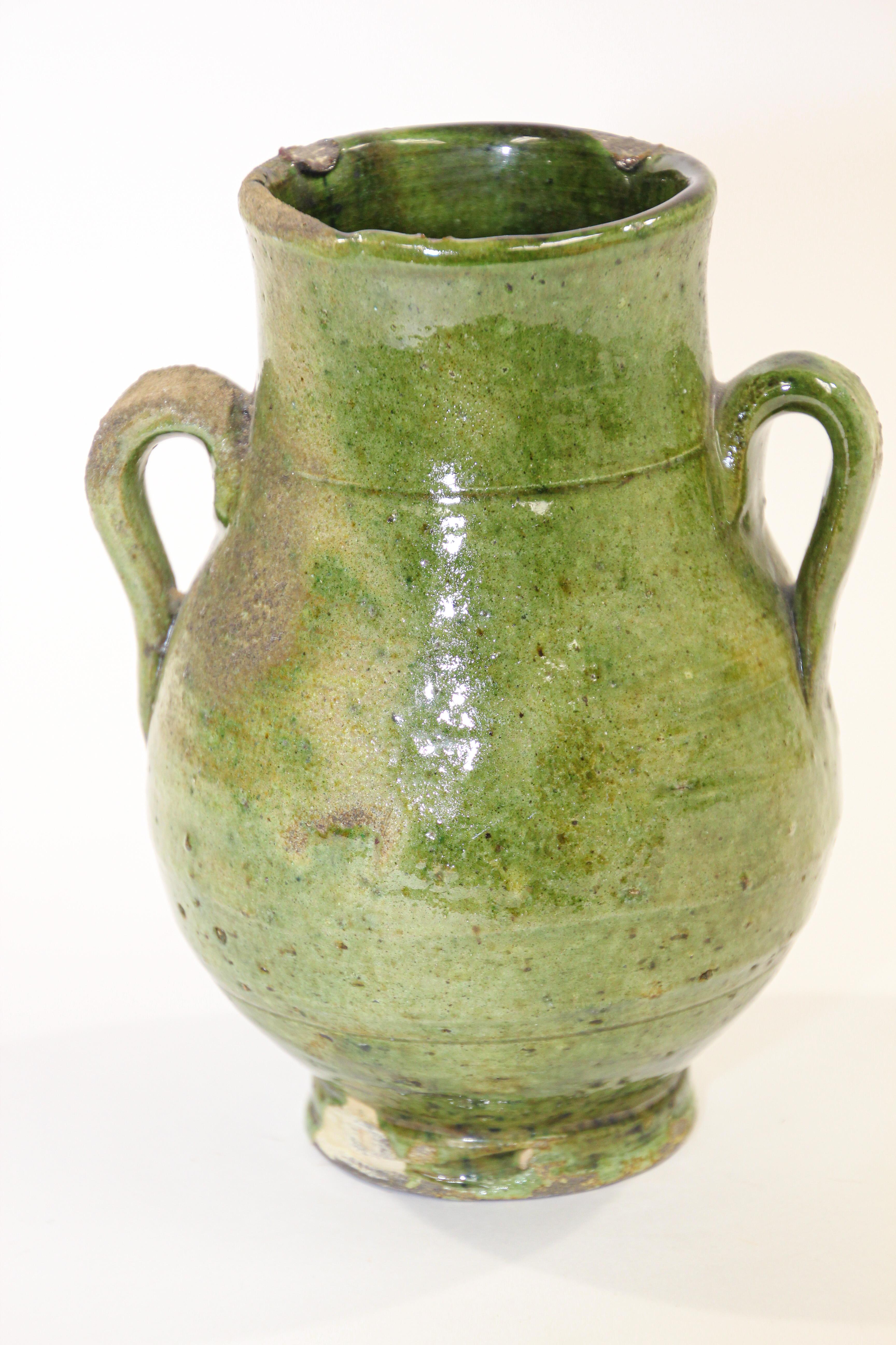 Moroccan Tribal Green Glazed Terracotta Ceramic Jar 5