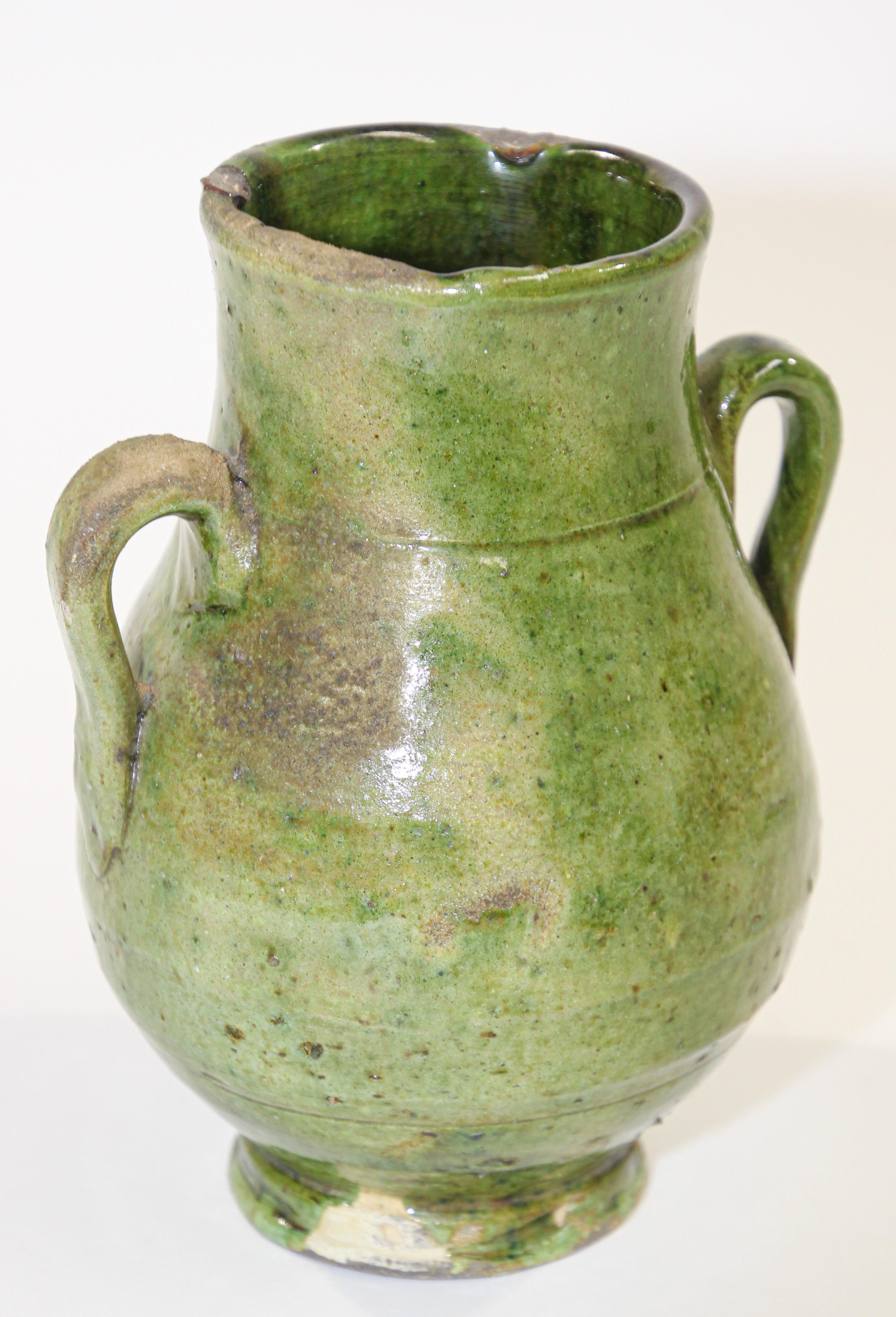 Moroccan Tribal Green Glazed Terracotta Ceramic Jar 6