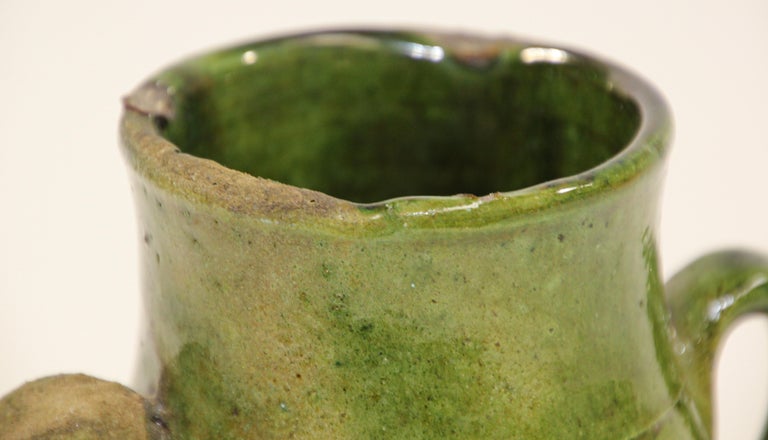 Moroccan Tribal Green Glazed Terracotta Ceramic Jar For Sale 10
