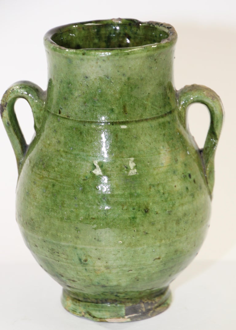 Moroccan Tribal Green Glazed Terracotta Ceramic Jar For Sale 11