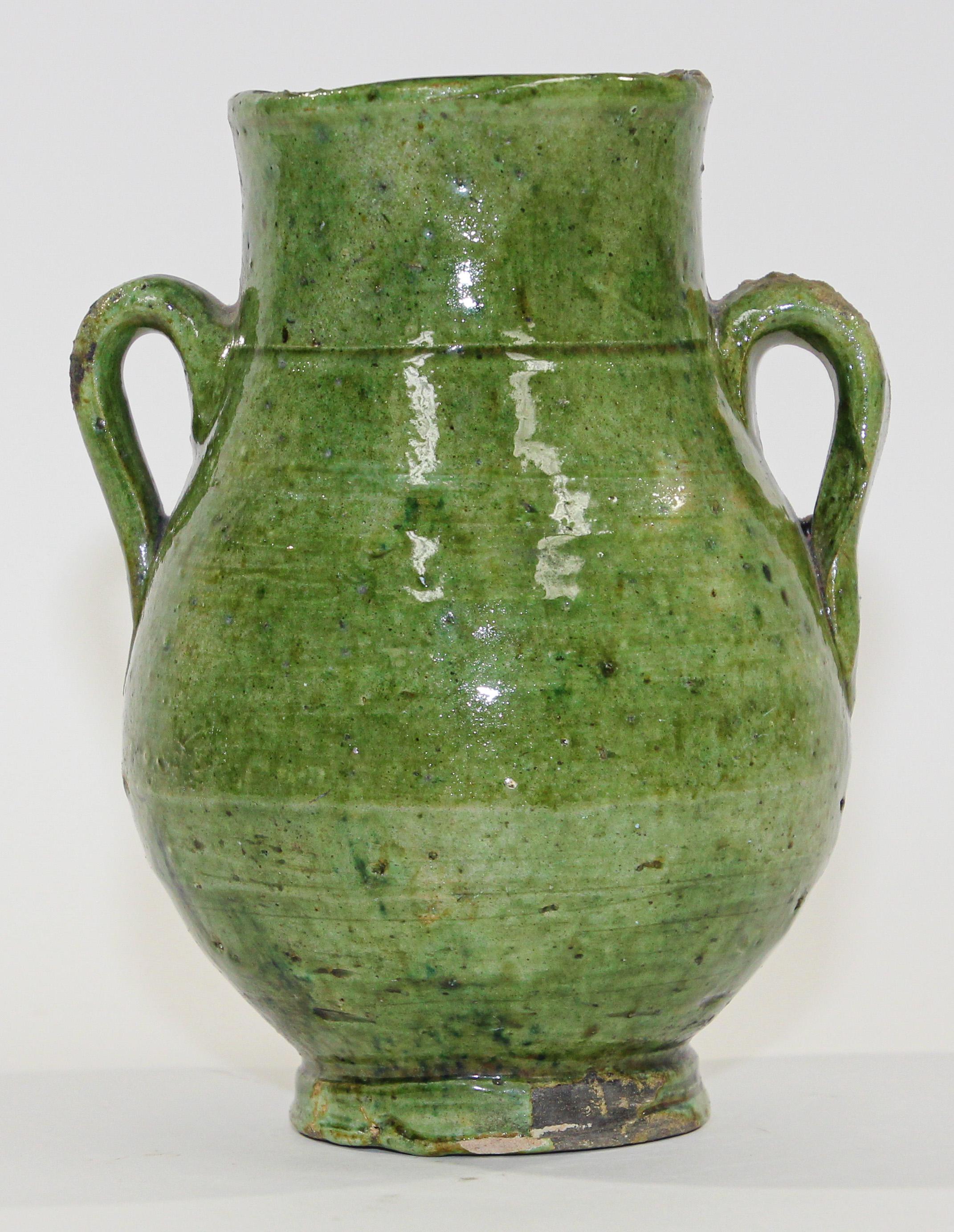 Moorish Moroccan Tribal Green Glazed Terracotta Ceramic Jar