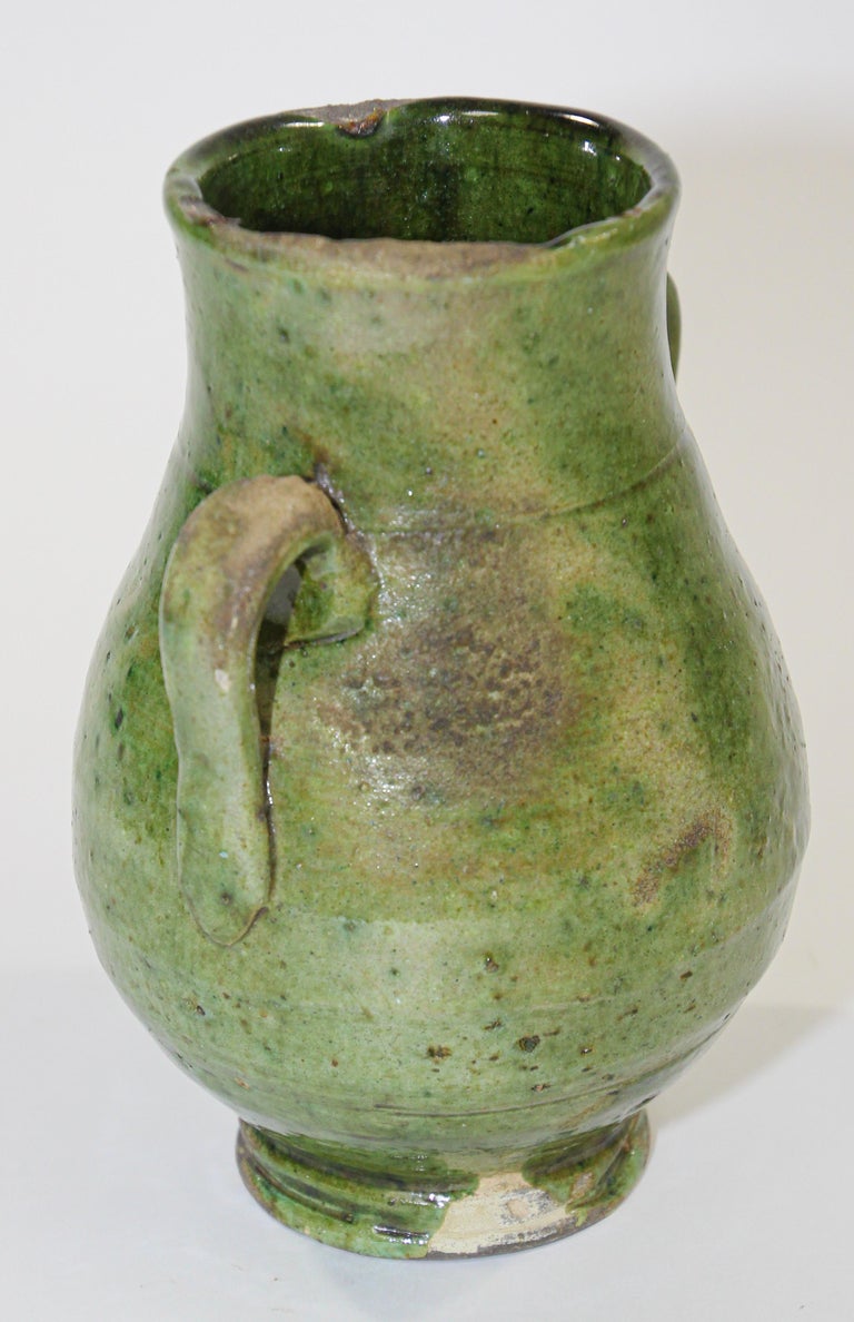 20th Century Moroccan Tribal Green Glazed Terracotta Ceramic Jar For Sale