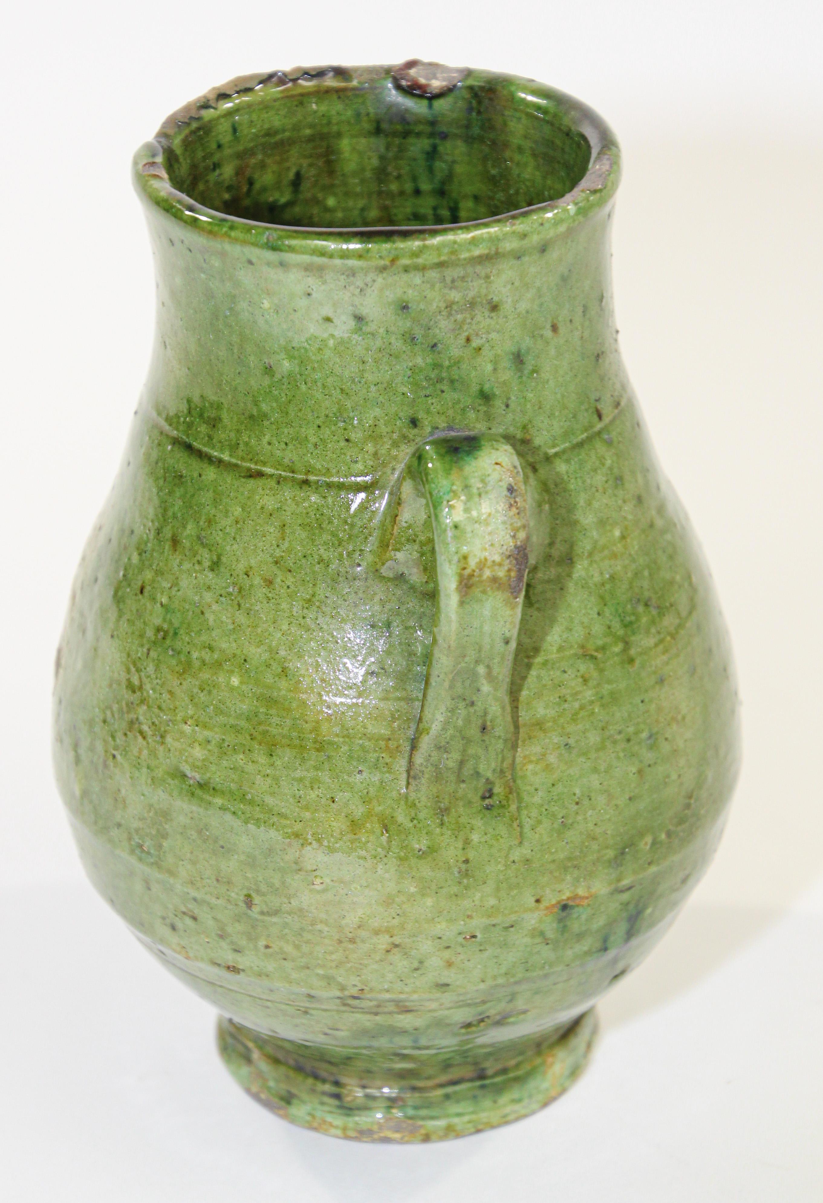 Moroccan Tribal Green Glazed Terracotta Ceramic Jar 1