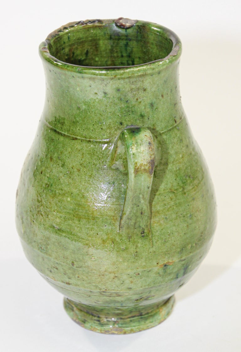 Moroccan Tribal Green Glazed Terracotta Ceramic Jar For Sale 2