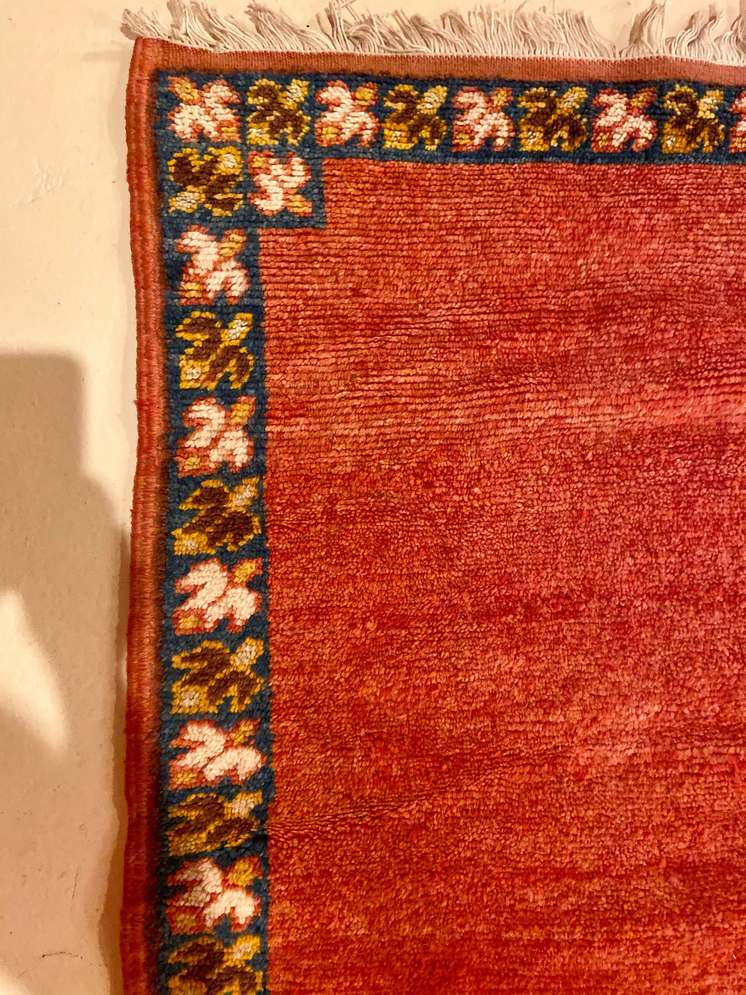 Contemporary Moroccan Tribal Handwoven Rug or Carpet Wool with Blue Diamond on Red Background