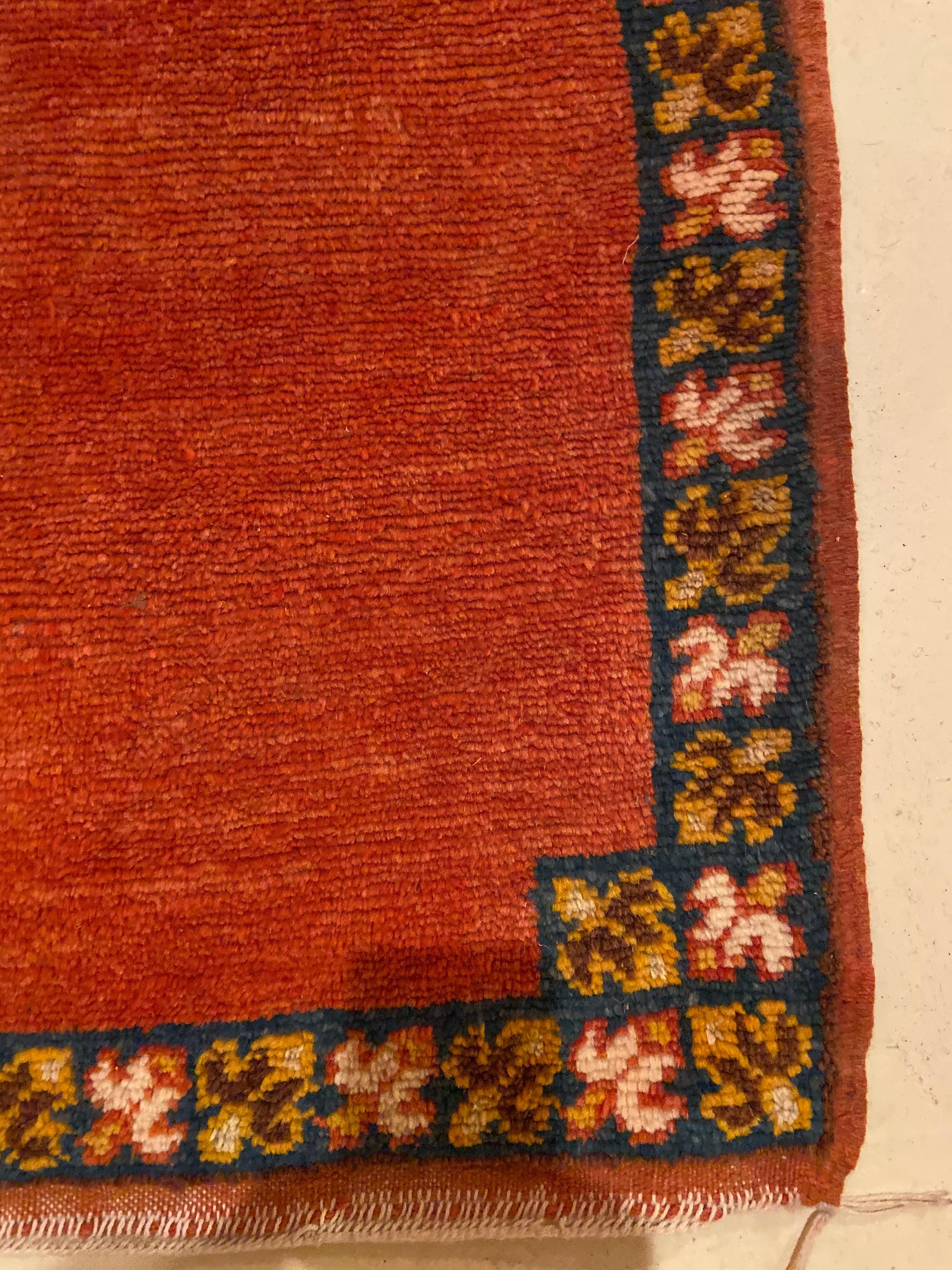 Moroccan Tribal Handwoven Rug or Carpet Wool with Blue Diamond on Red Background 2