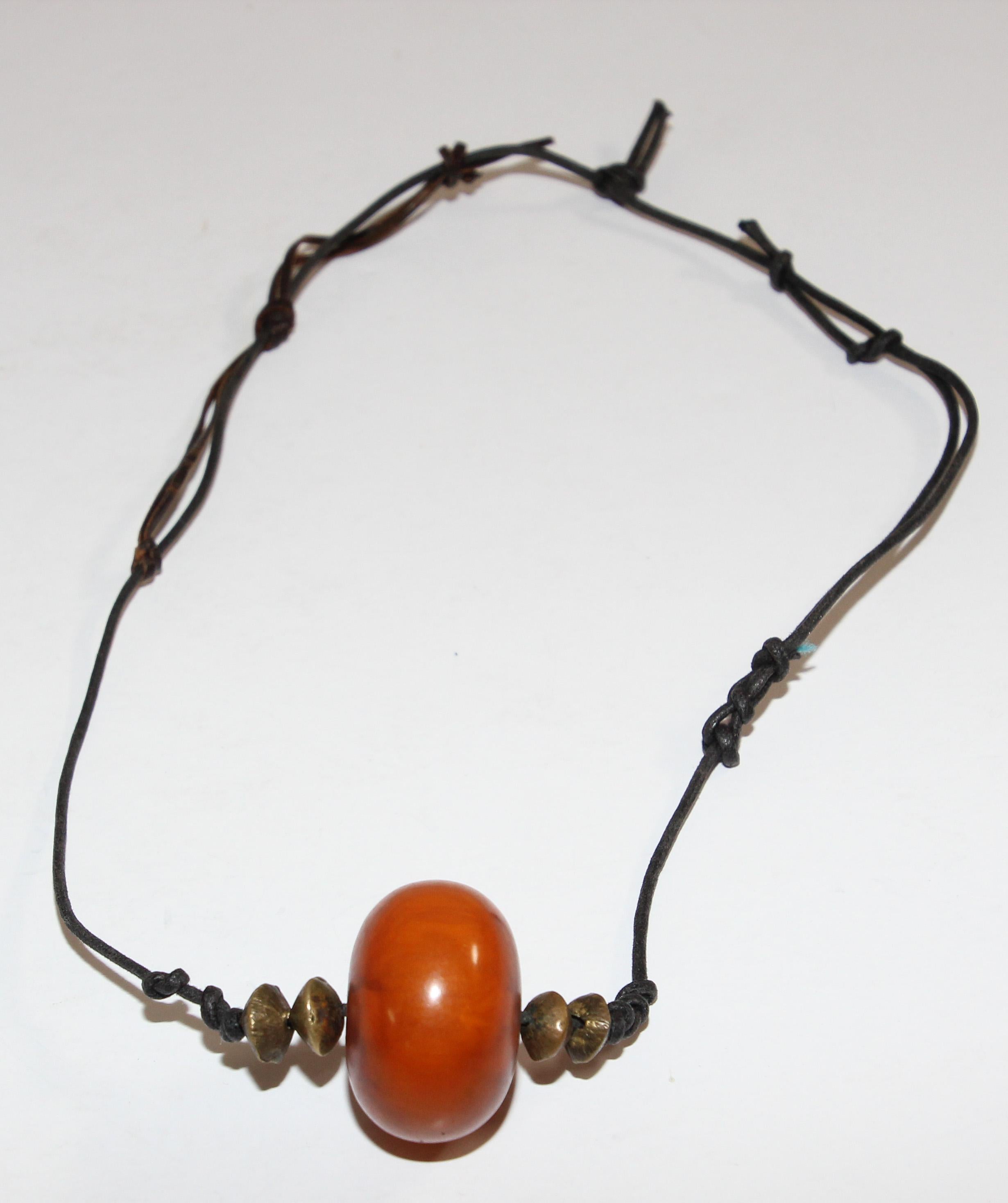 Necklace Amber Beaded Berber Handcrafted Jewelry Handmade Moroccan Large Pendant 