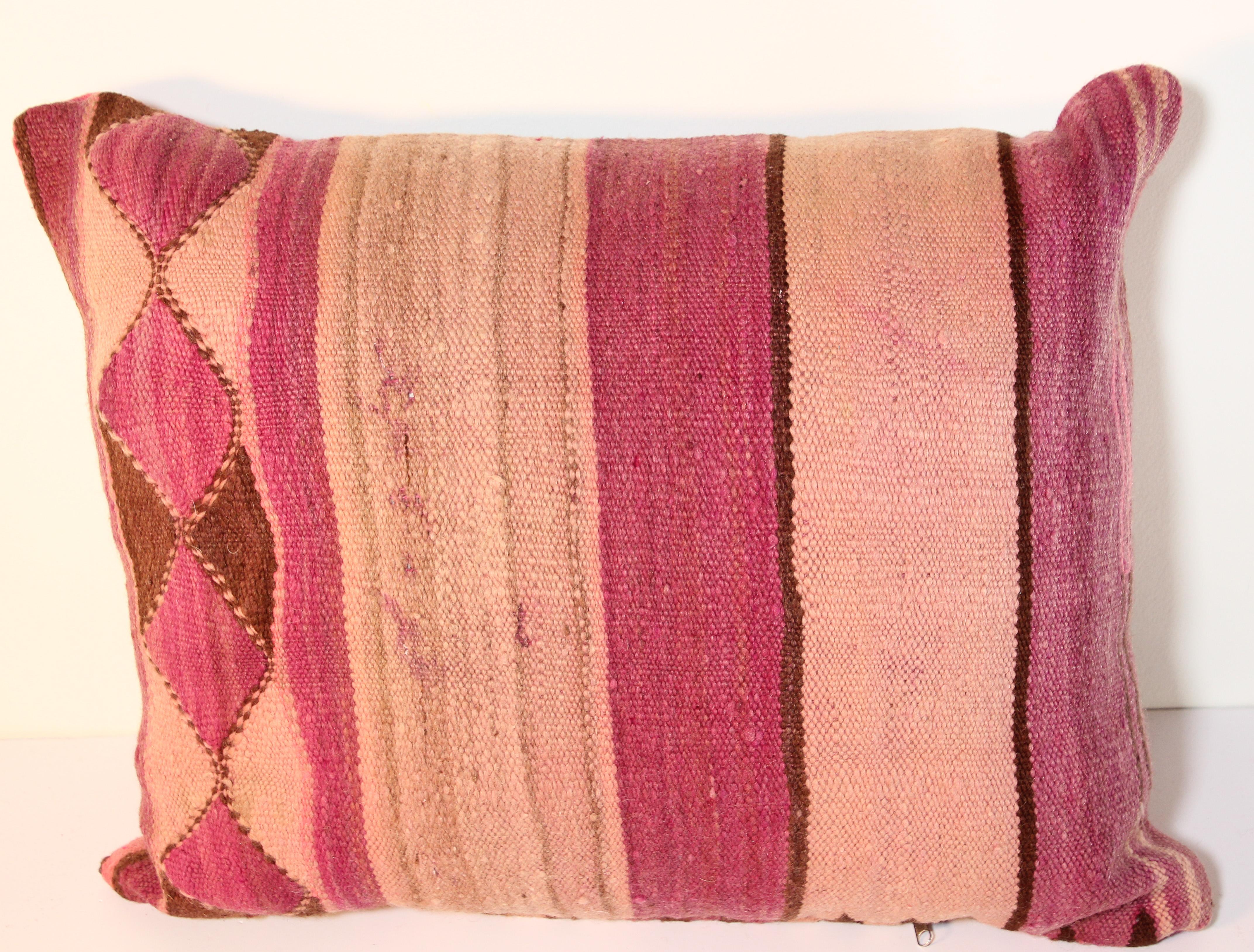 Moroccan Tribal Lumbar Pillow Cut from a Vintage Beber Stripes Rug 10