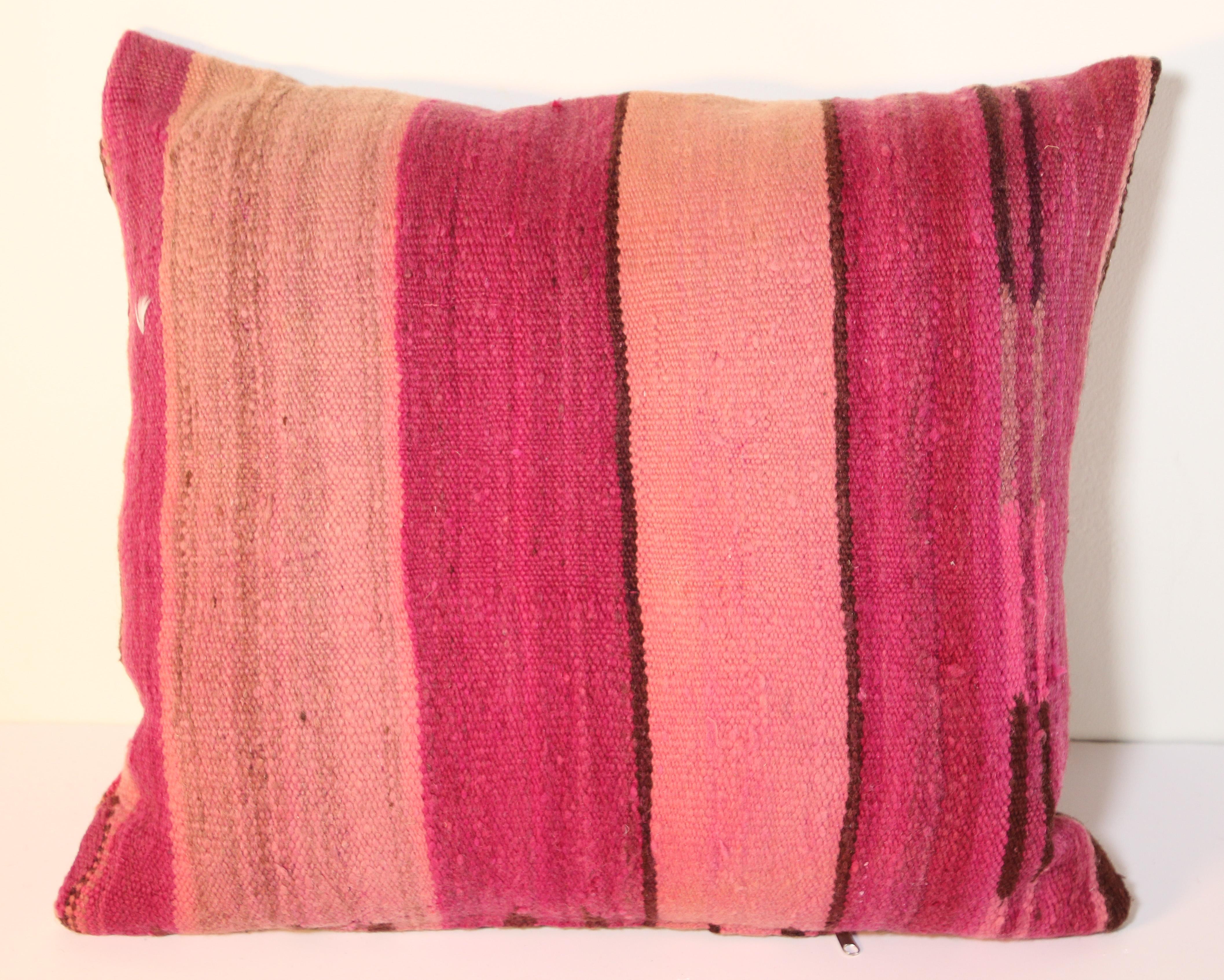 Wool Moroccan Tribal Lumbar Pillow Cut from a Vintage Beber Stripes Rug