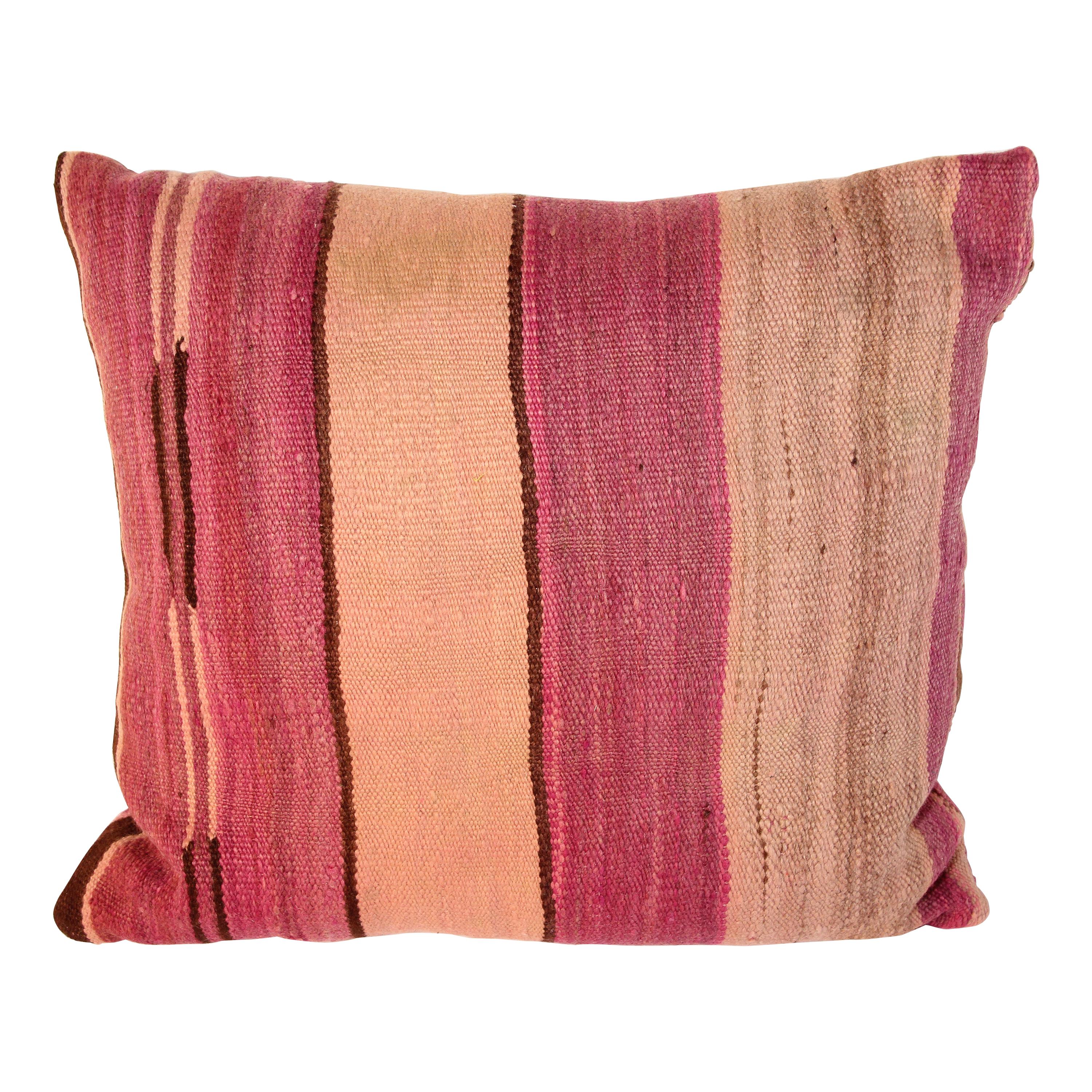 Moroccan Tribal Lumbar Pillow Cut from a Vintage Beber Stripes Rug