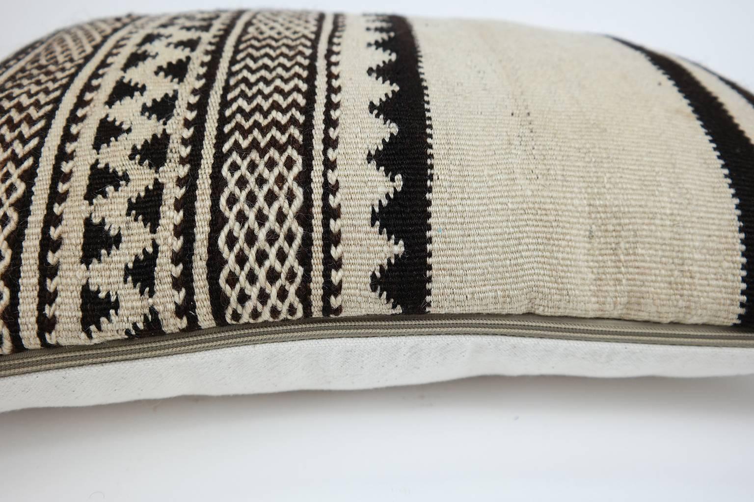 Hand-Woven Moroccan Tribal Pillow  Vintage Kilim Cushion from Morocco For Sale