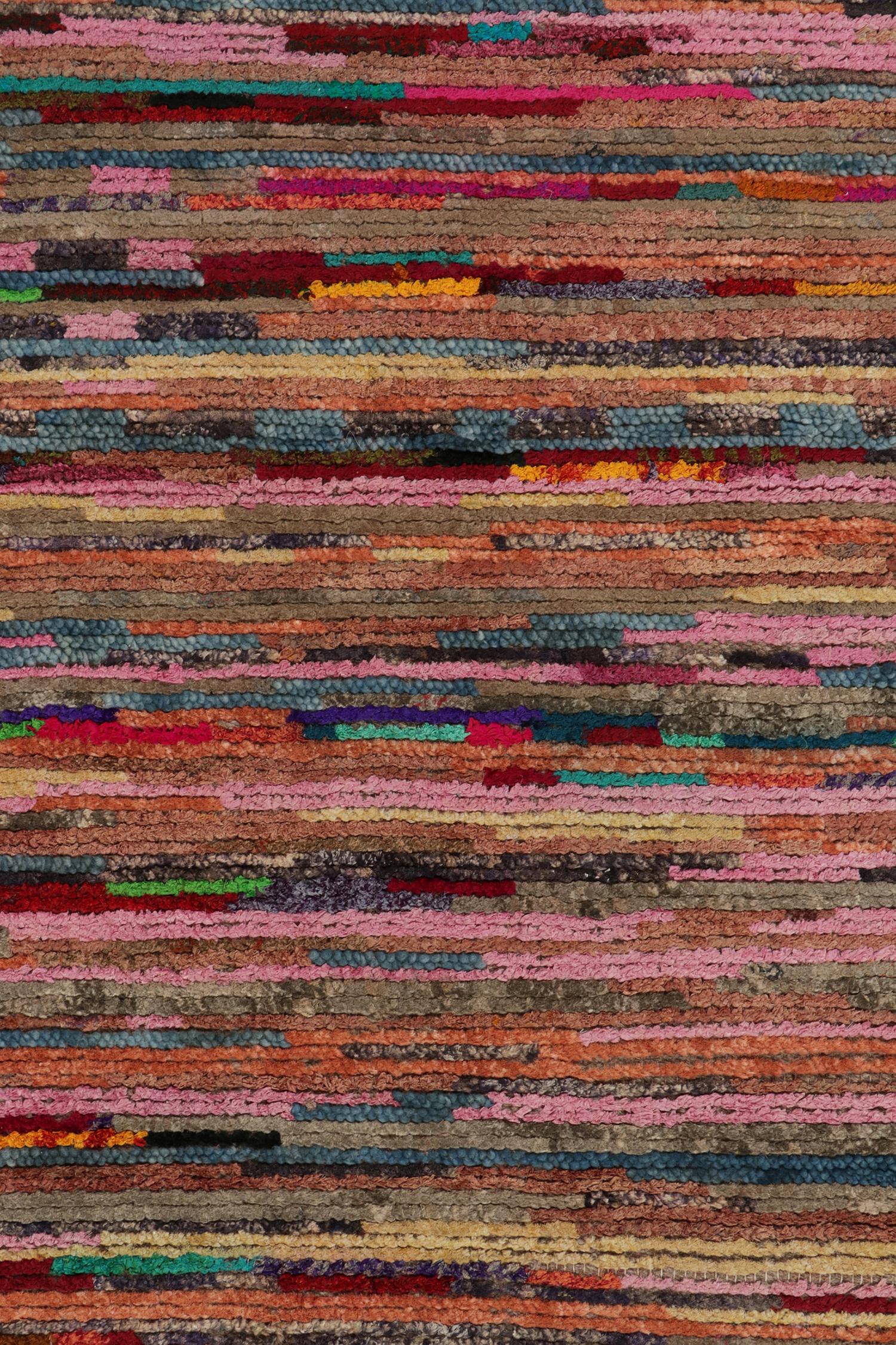 Contemporary Rug & Kilim's Moroccan Tribal Style Runner in Pink, Multicolor Stripe Patterns For Sale