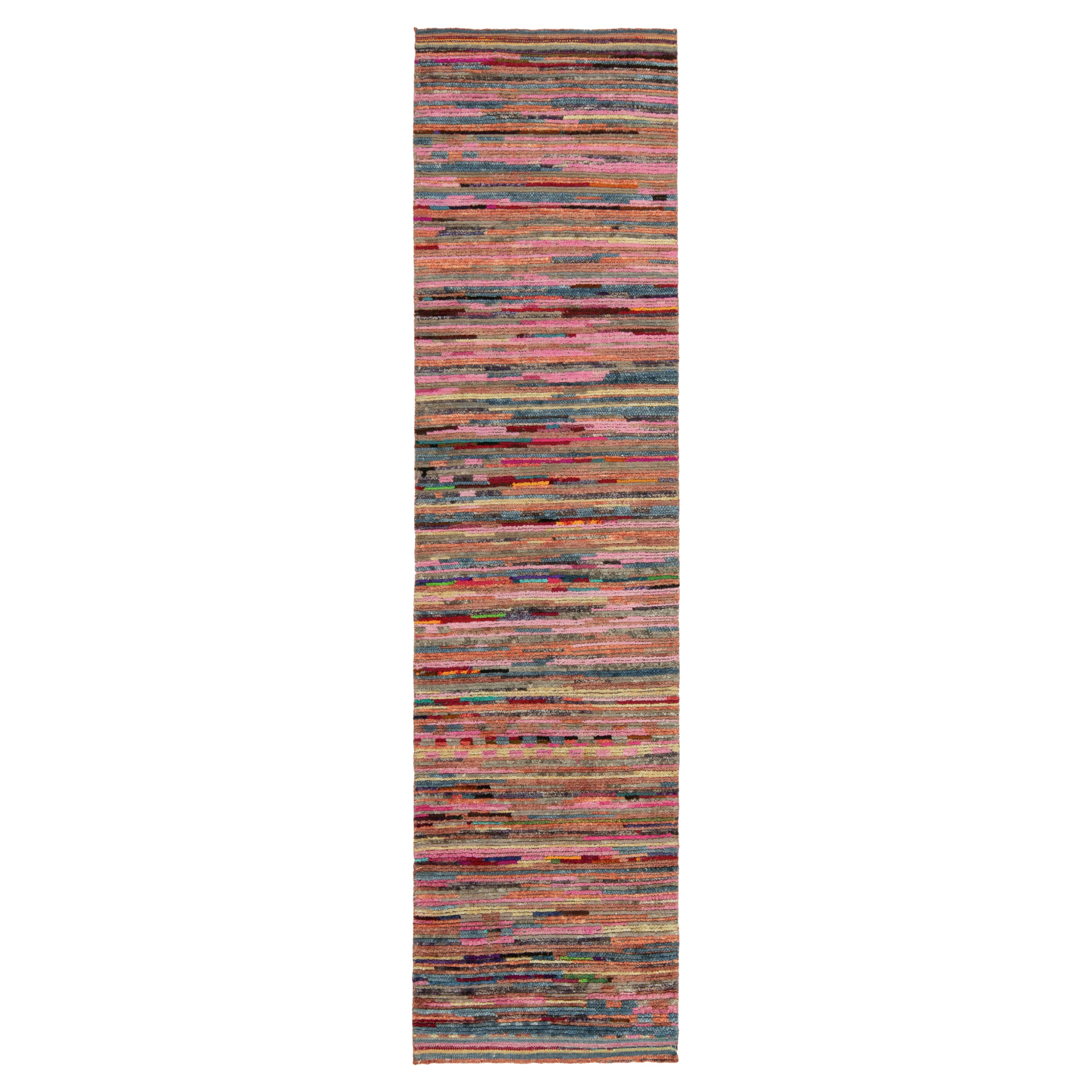 Rug & Kilim's Moroccan Tribal Style Runner in Pink, Multicolor Stripe Patterns For Sale
