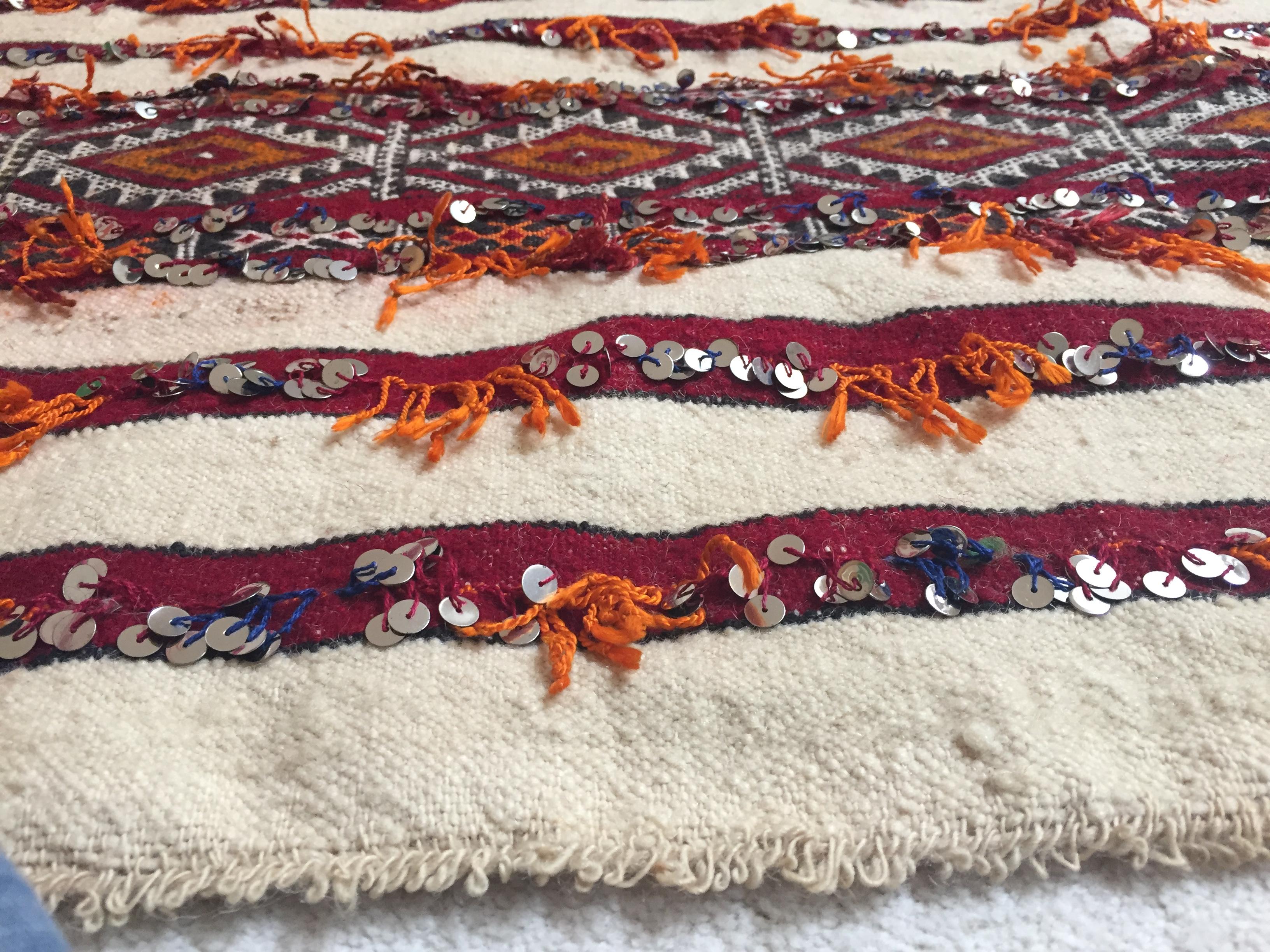 1960s Moroccan Tribal Wedding Rug with Sequins North Africa, Handira For Sale 12