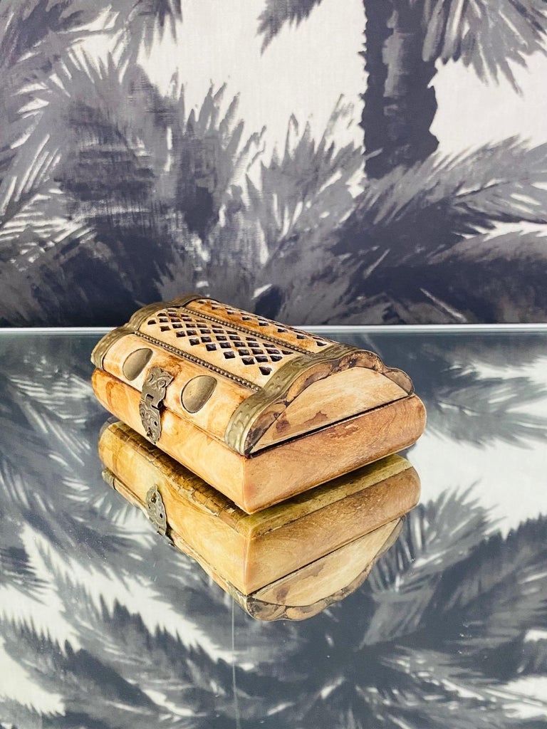 Moroccan Trinket Box in Bone and Hammered Brass, c. 1960's For Sale 2