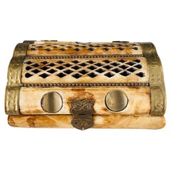 Vintage Moroccan Trinket Box in Bone and Hammered Brass, c. 1960's