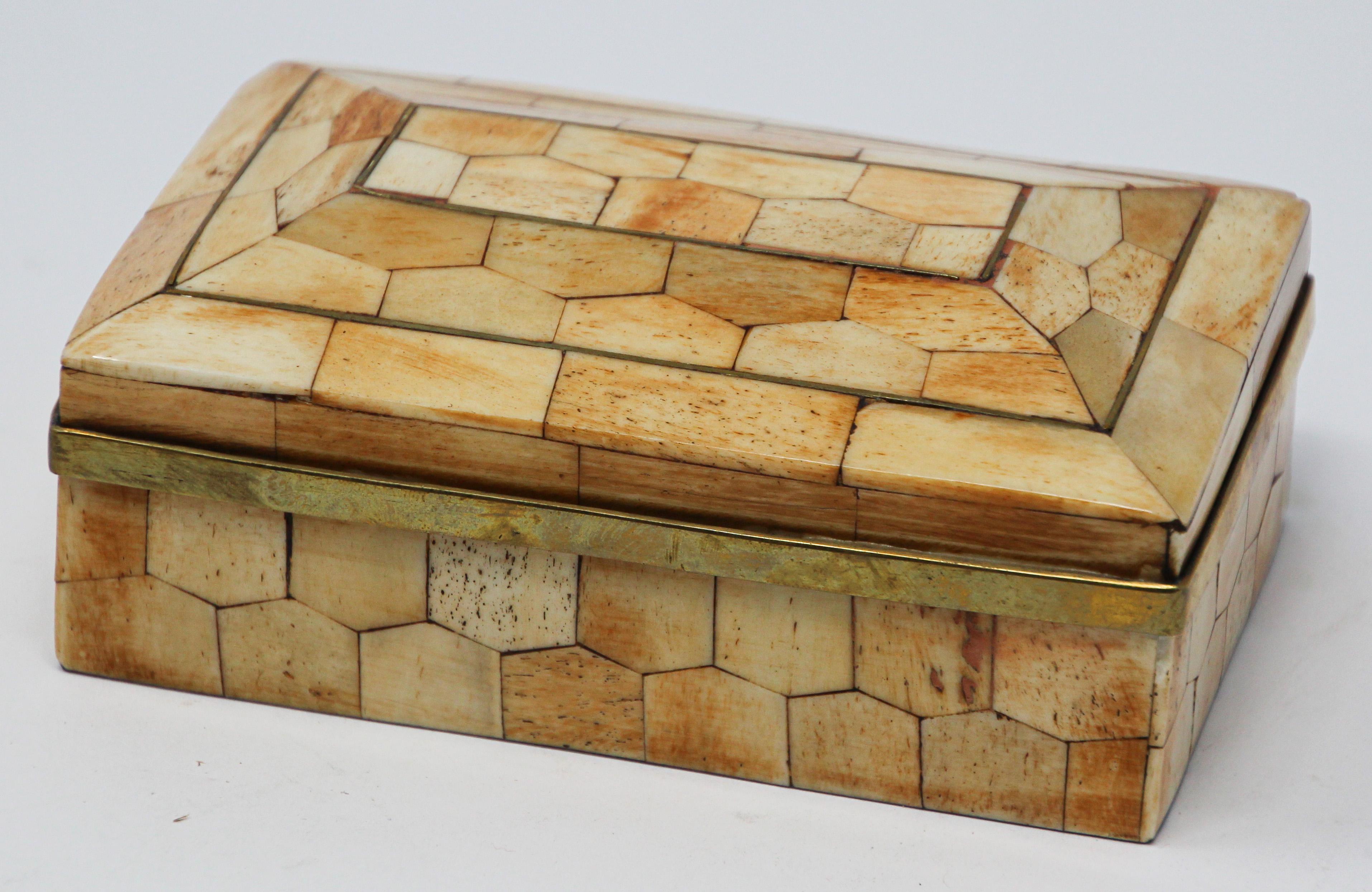20th Century Moroccan Trinket Box Inlaid with Bone and Brass