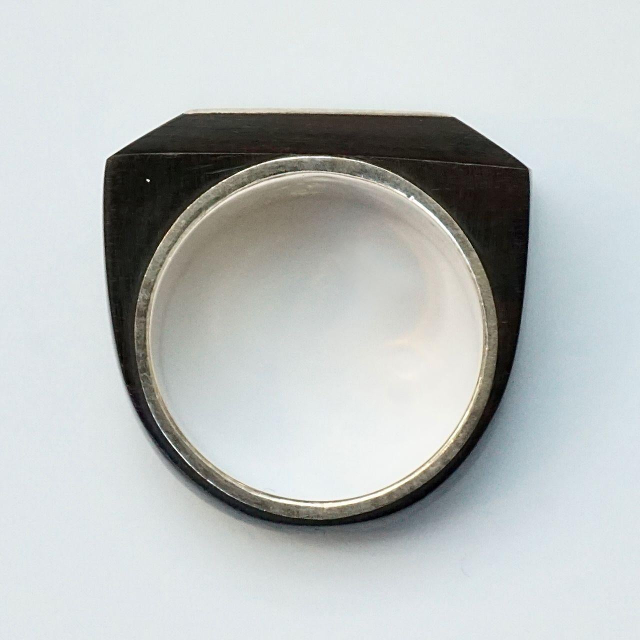 Women's or Men's Moroccan Tuareg Large Rectangular Silver and Ebony Tribal Ring For Sale
