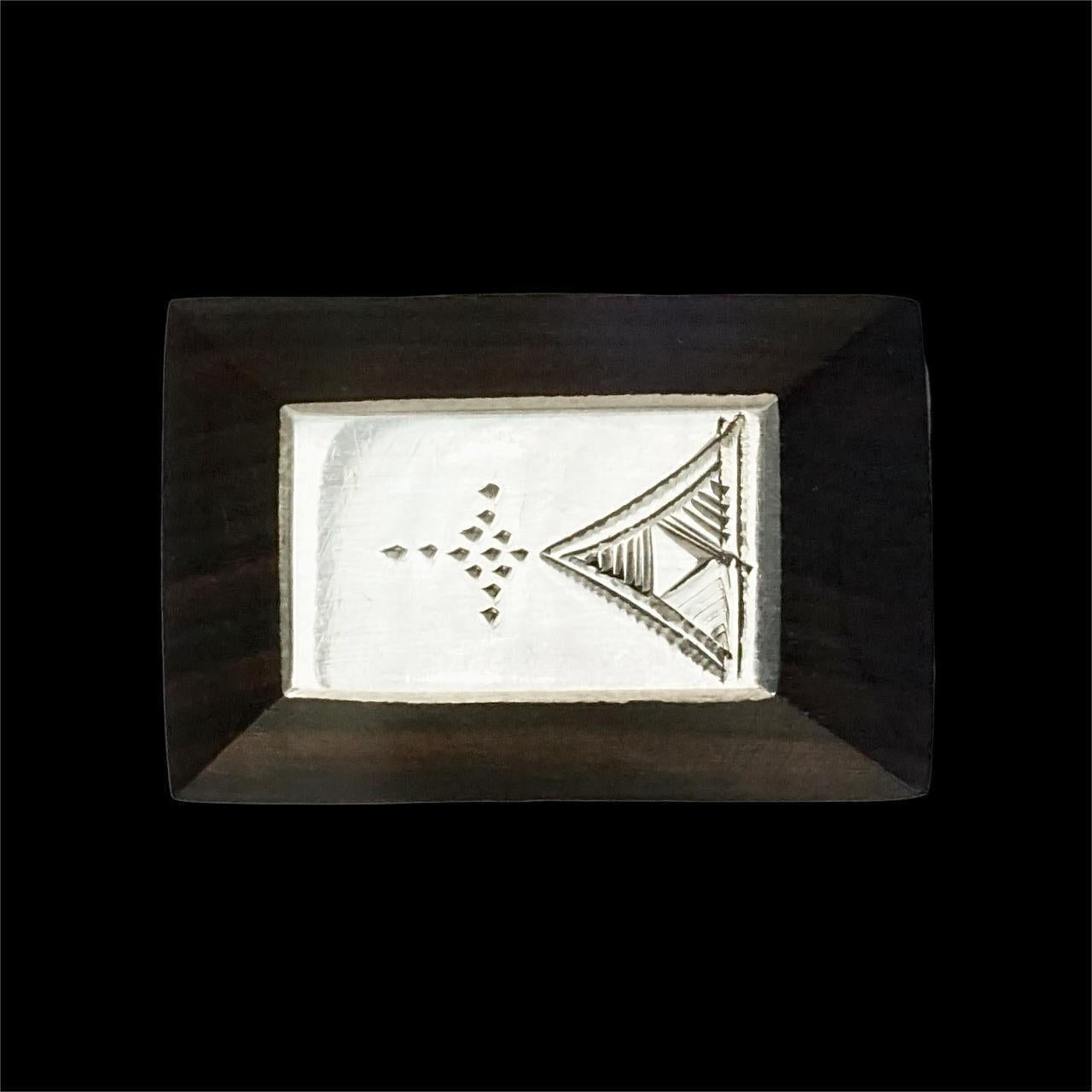 Moroccan Tuareg Large Rectangular Silver and Ebony Tribal Ring For Sale 1