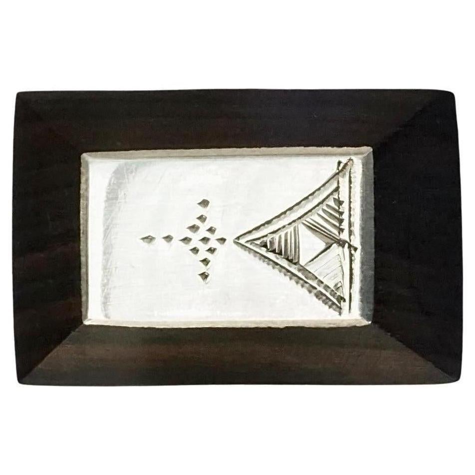Moroccan Tuareg Large Rectangular Silver and Ebony Tribal Ring For Sale