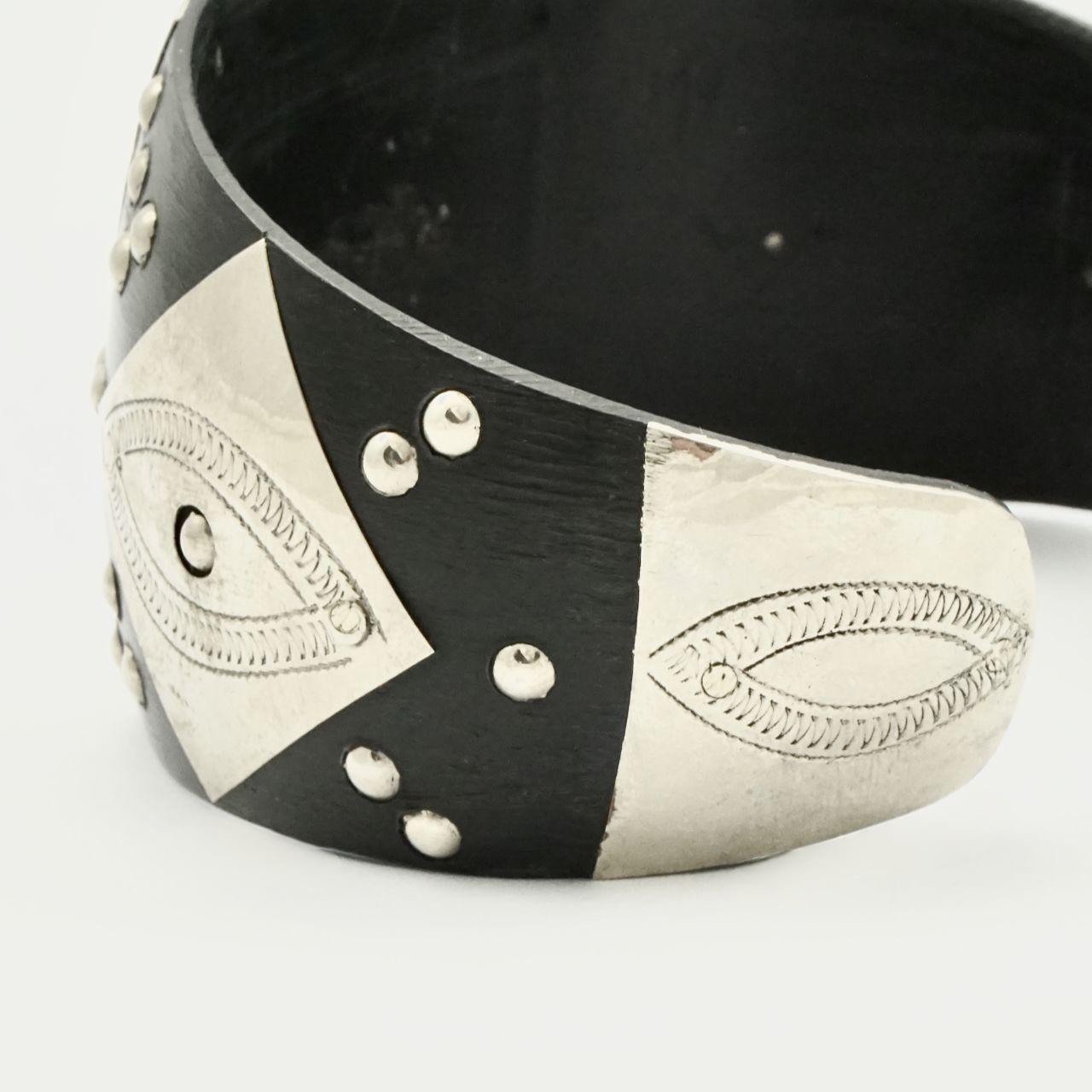 Artisan Moroccan Tuareg Wide Silver and Ebony Bracelet