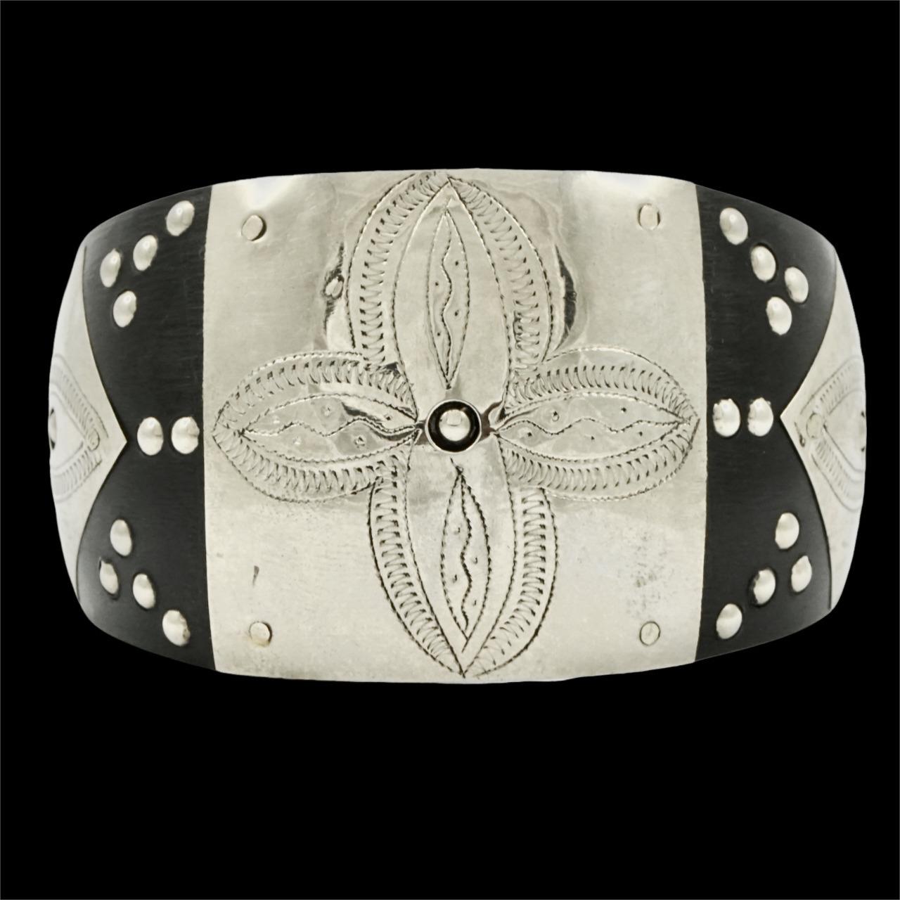 Moroccan Tuareg Wide Silver and Ebony Bracelet 3